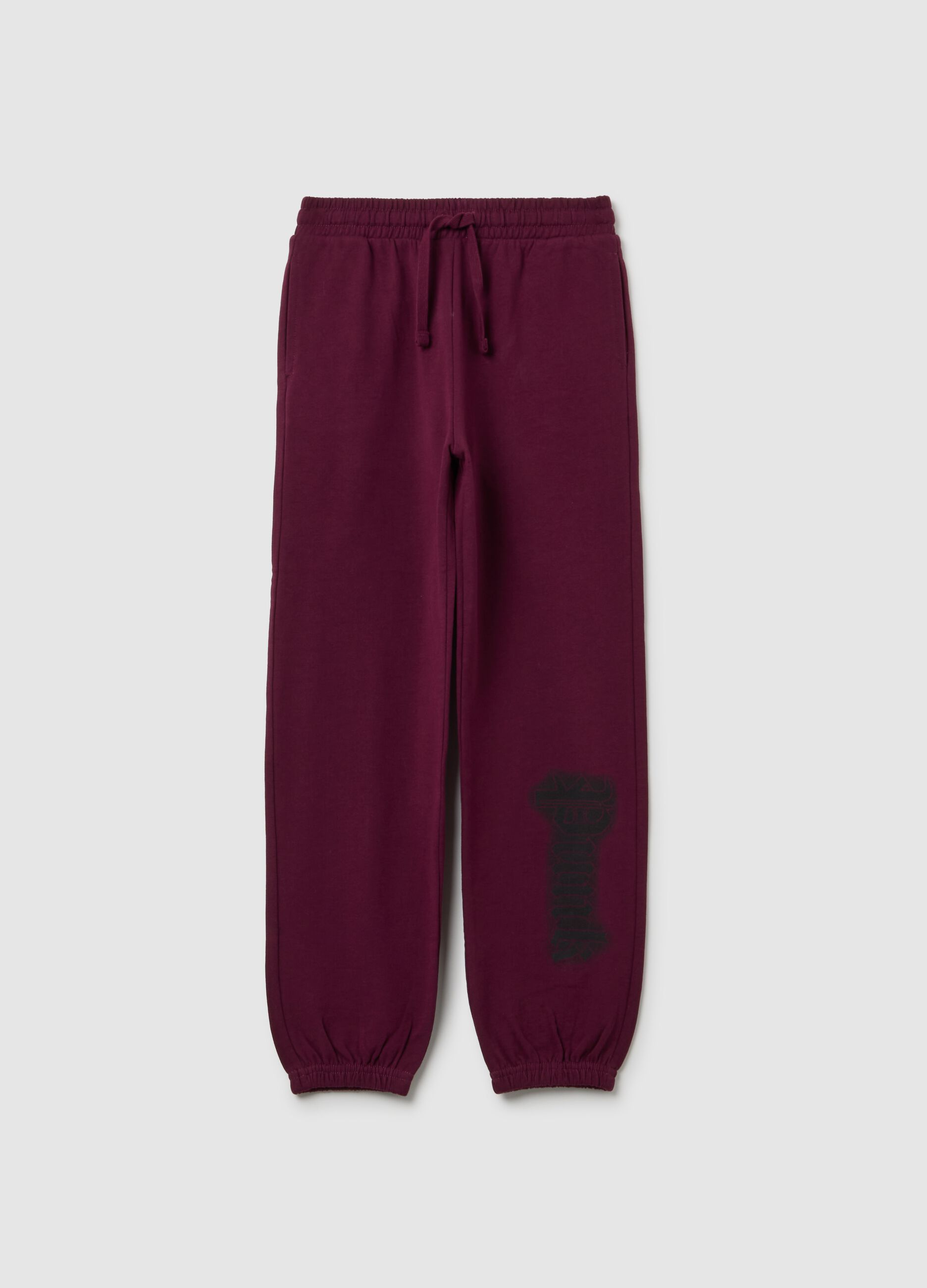 Girls' red pure cotton jogger trousers with regular fit