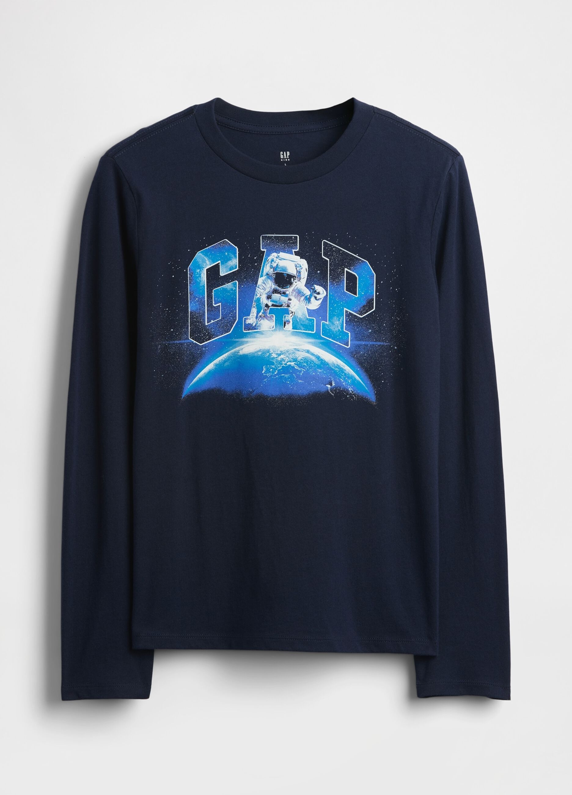 Children's blue long-sleeve cotton t-shirt