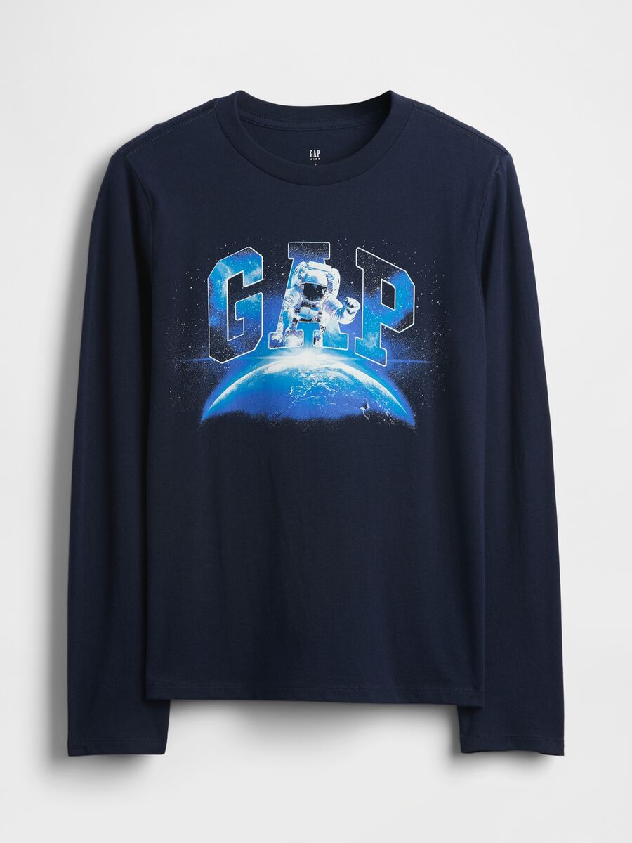 Children's blue long-sleeve cotton t-shirt_0