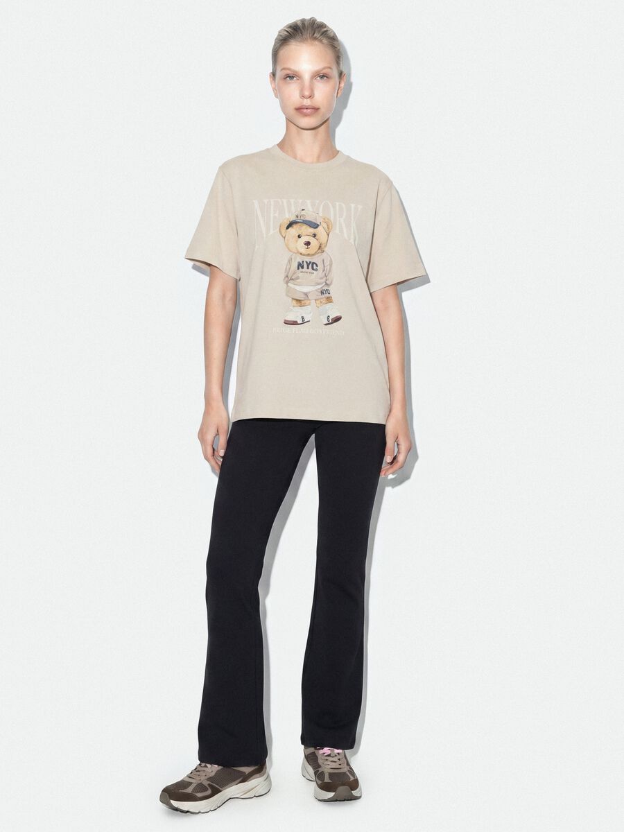 T-shirt beige relaxed fit in puro cotone con stampa teddy_1