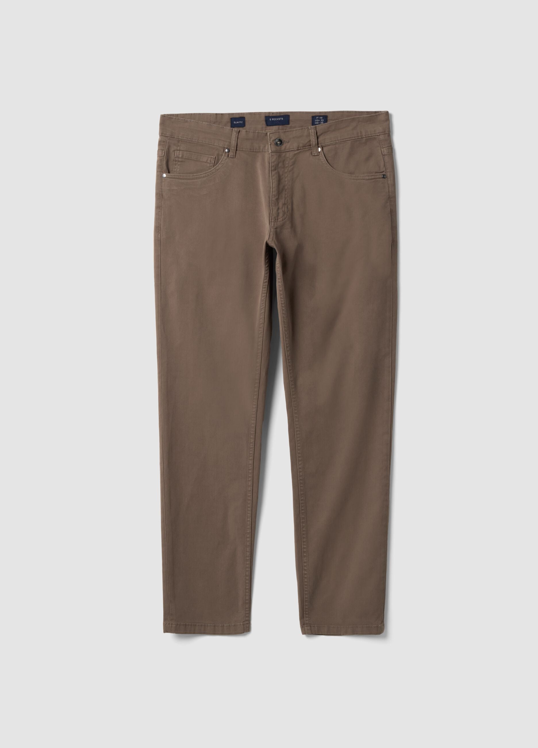 Brown slim-fit stretch cotton twill trousers