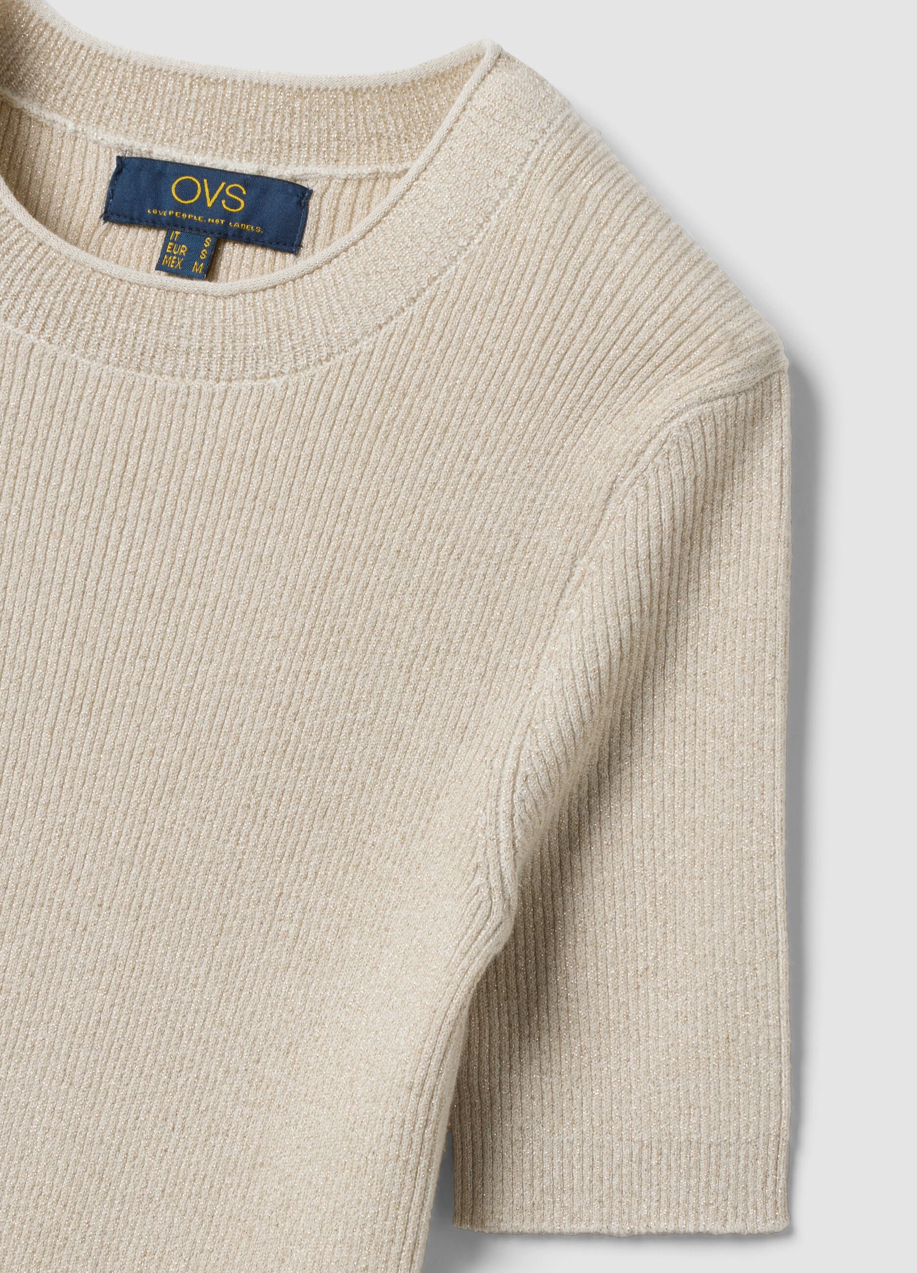 Beige fitted ribbed viscose-blend knit top