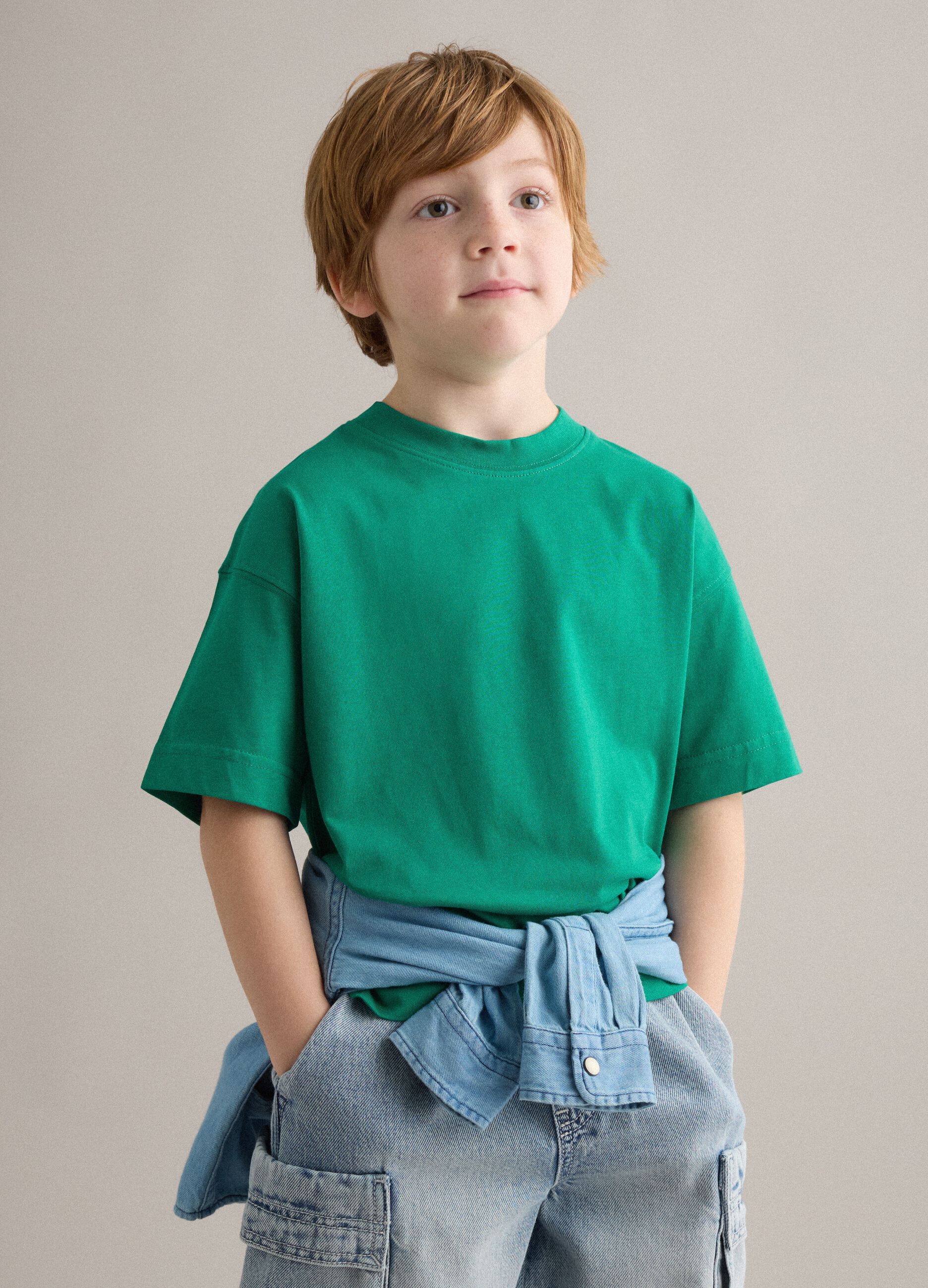 Kid's green pure cotton oversized fit t-shirt
