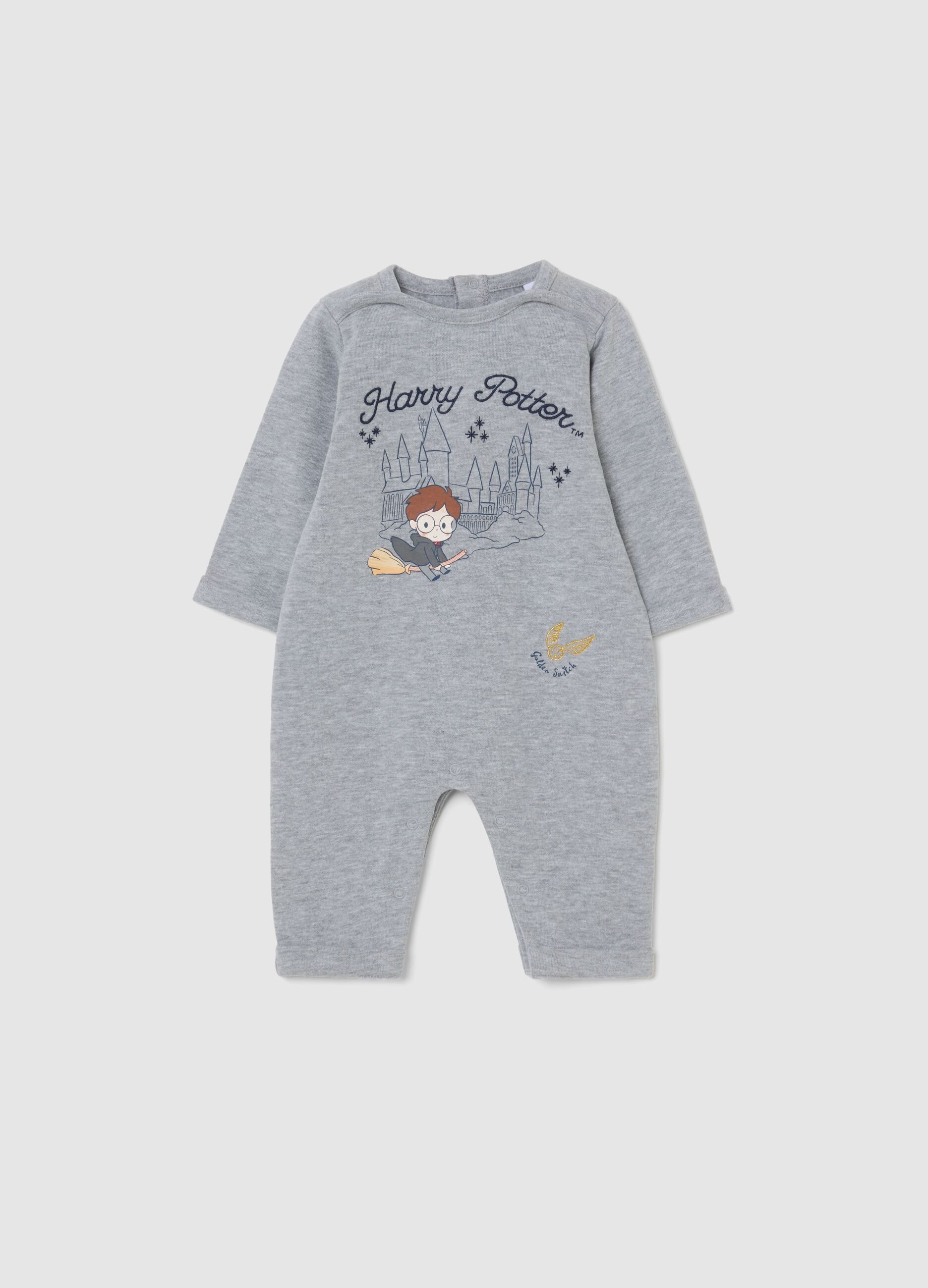 Grey baby onesie in pure cotton with Harry Potter print