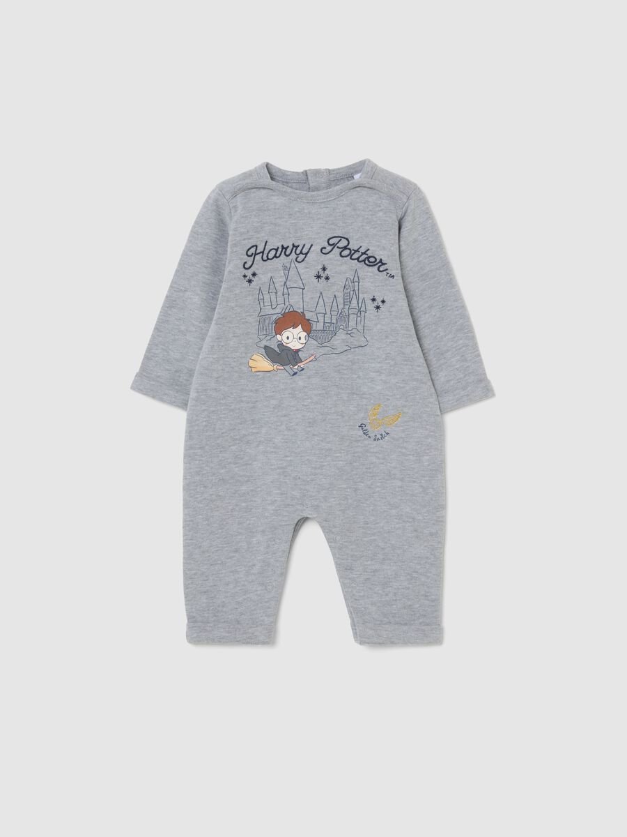 Tutina da neonato in puro cotone grigia con stampa Harry Potter_0