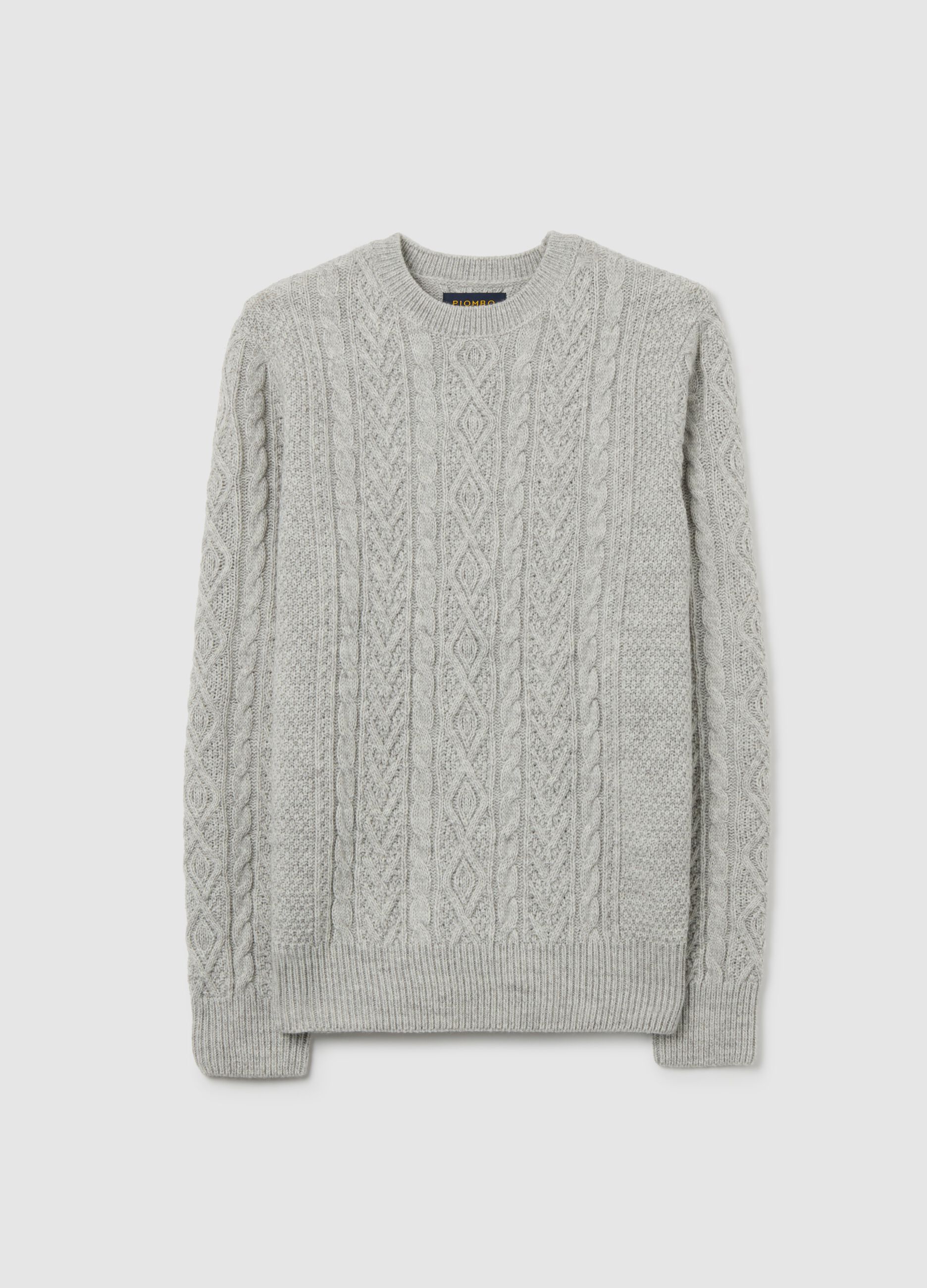 Grey regular fit sweater with round neckline