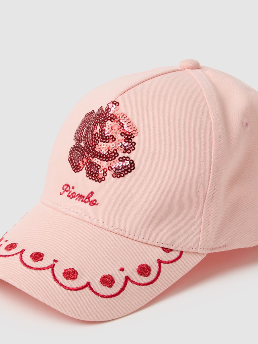 Girls' pink pure cotton hat with visor and sequins_2