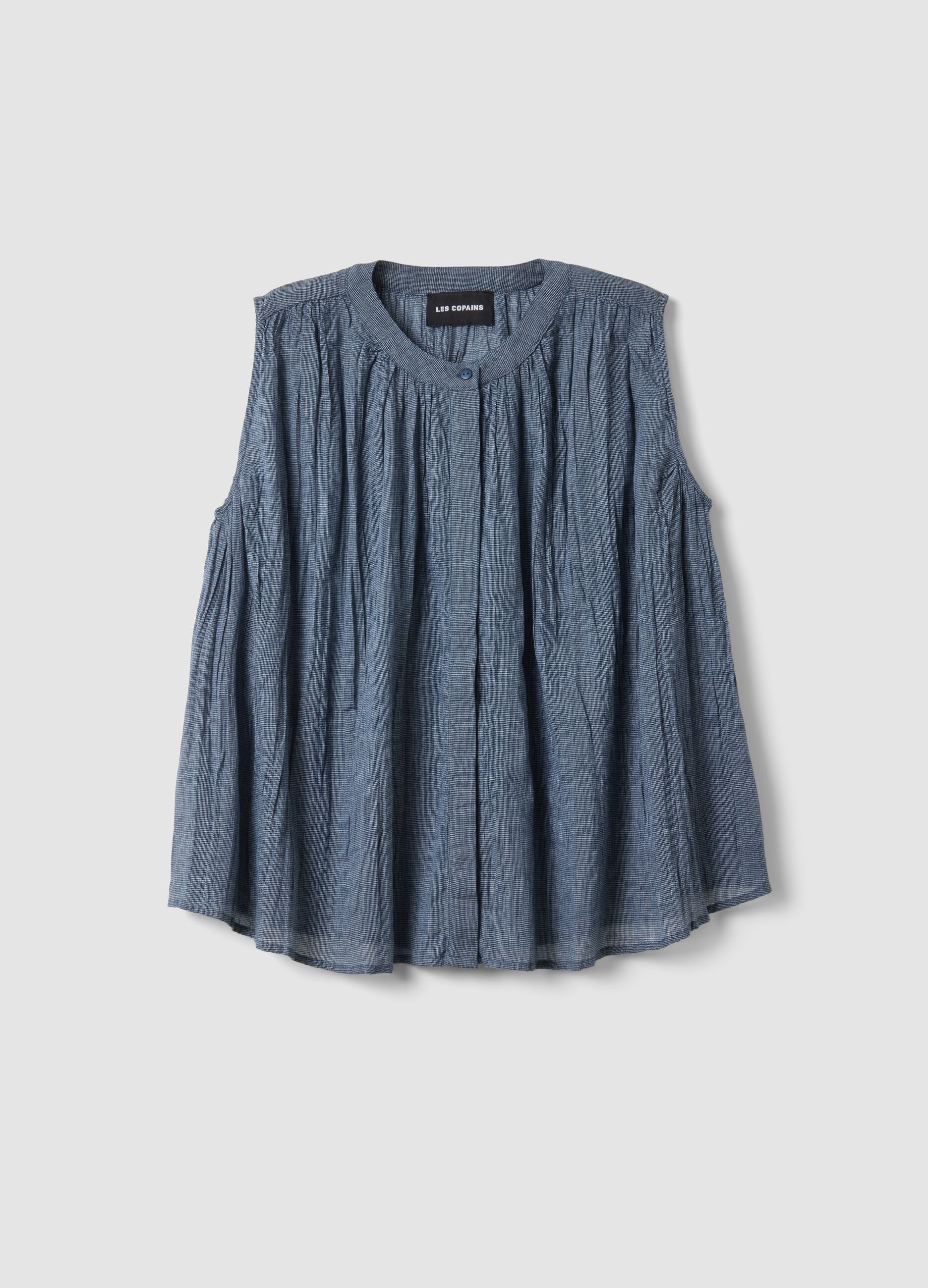 Blue sleeveless pure cotton blouse regular fit