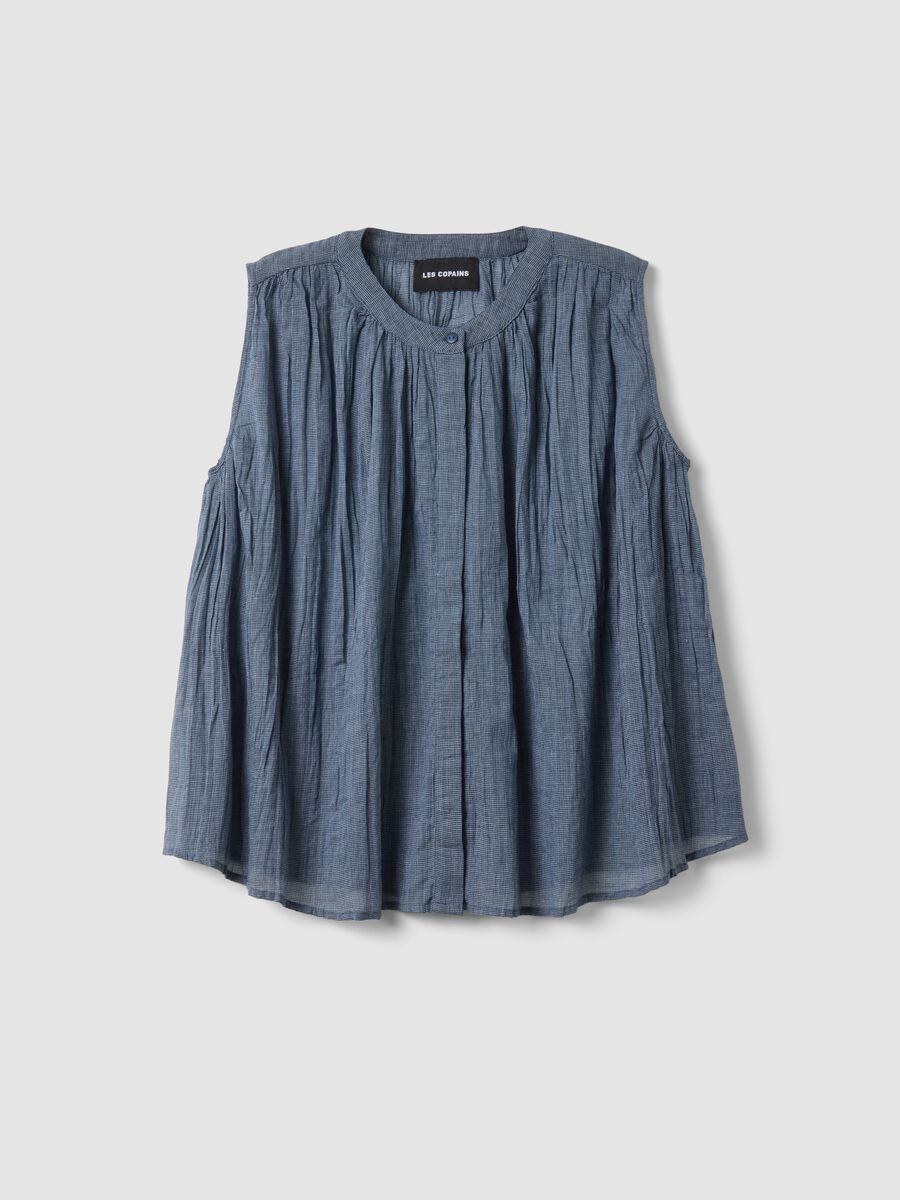 Blusa senza maniche in puro cotone blu regular fit_0