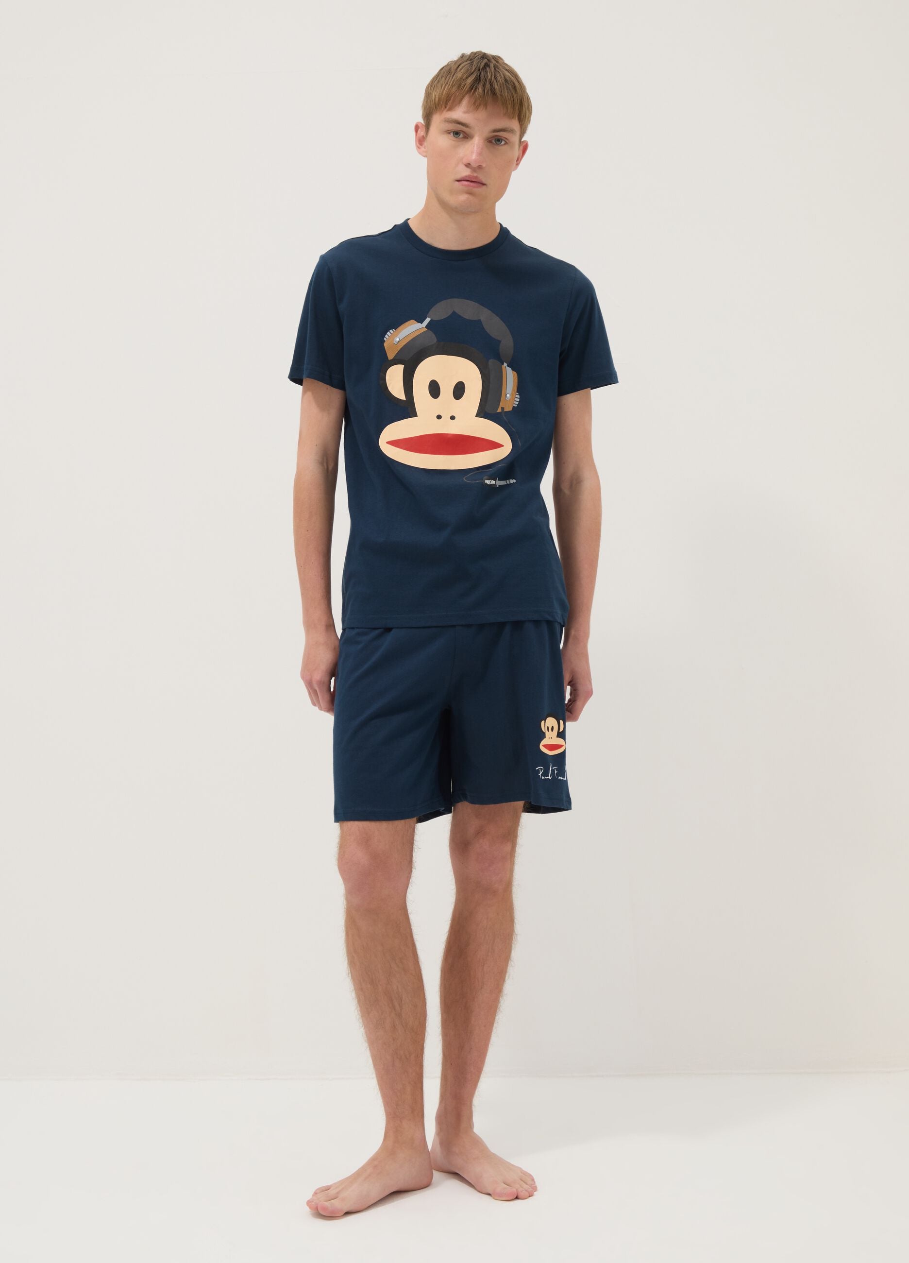 Blue short pure cotton pyjama set with Paul Frank print, regular fit