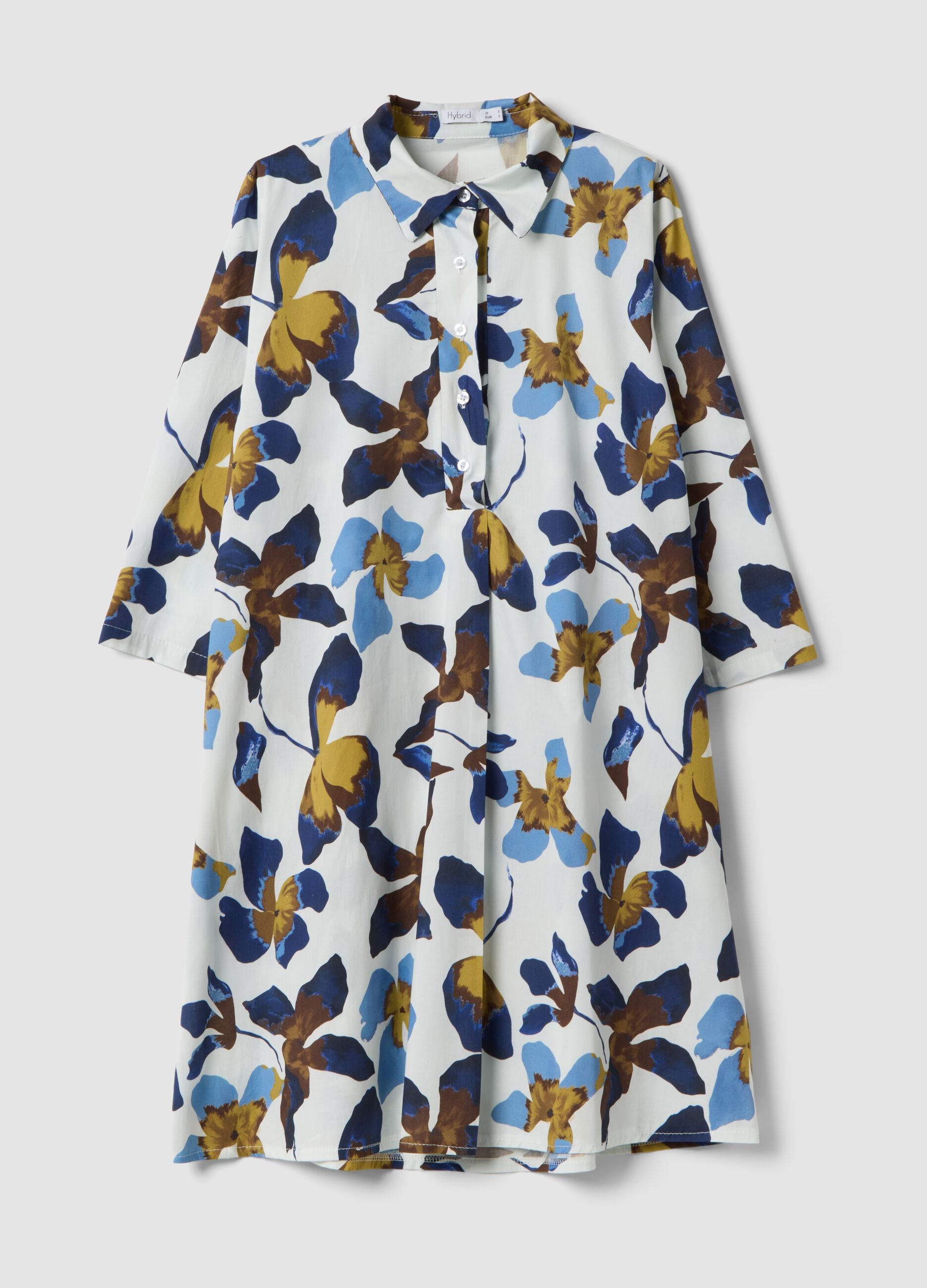 Multicolour floral print oversized stretch cotton dress