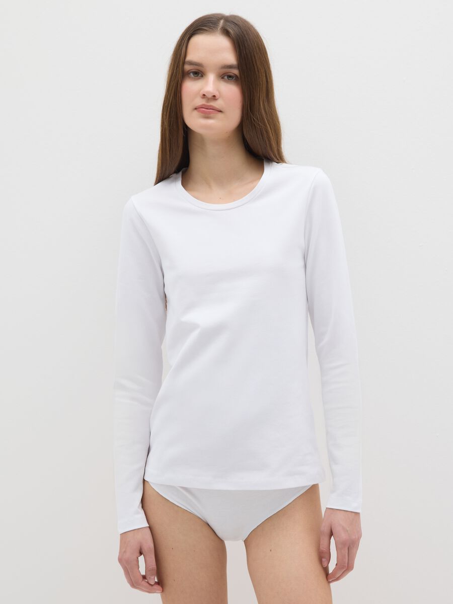 T-shirt a maniche lunghe bianca elasticizzata_0