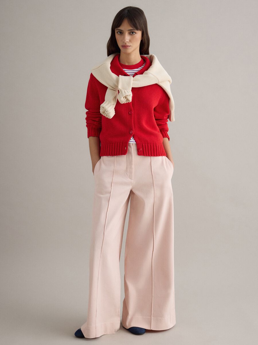 Regular Fit Red Cotton Cardigan with Polo Collar_1