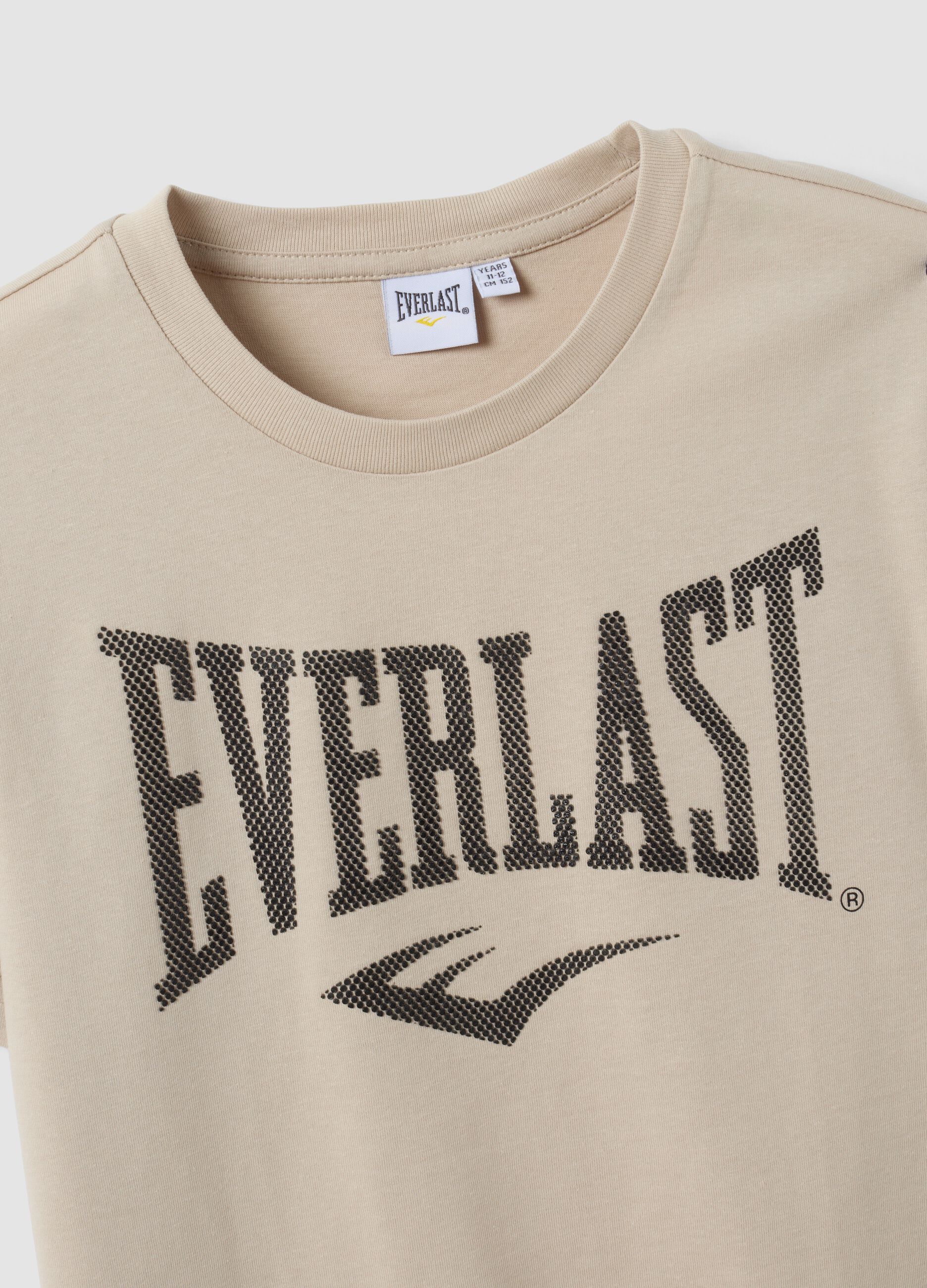 T-shirt beige in puro cotone con stampa frontale regular fit per ragazzo
