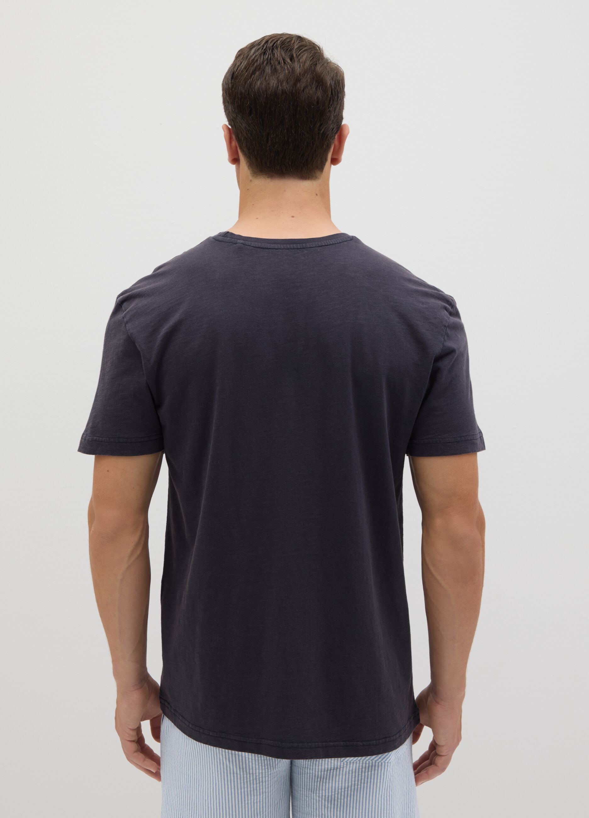Men's blue pure cotton T-shirt, regular fit