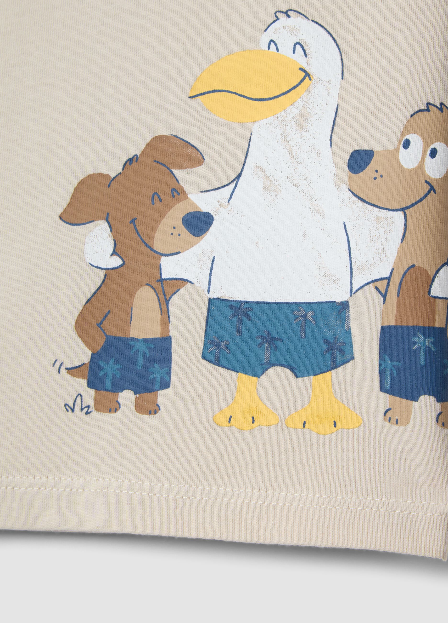 Beige pure cotton kids&rsquo; T-shirt, regular fit, with print