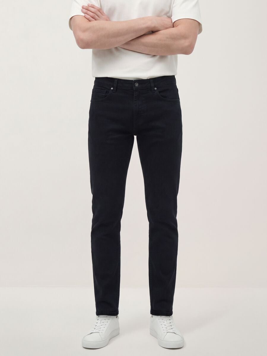 Black slim-fit stretch cotton denim jeans_1