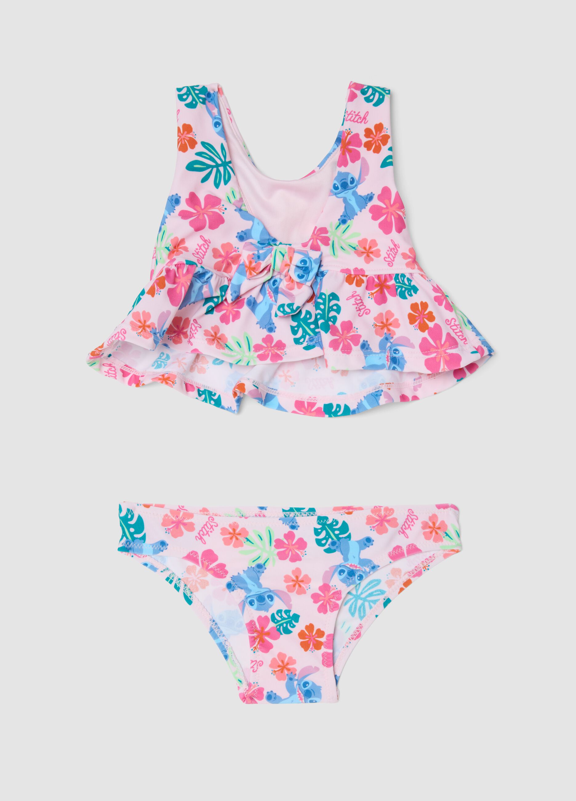 Pink stretch bikini with ruffles