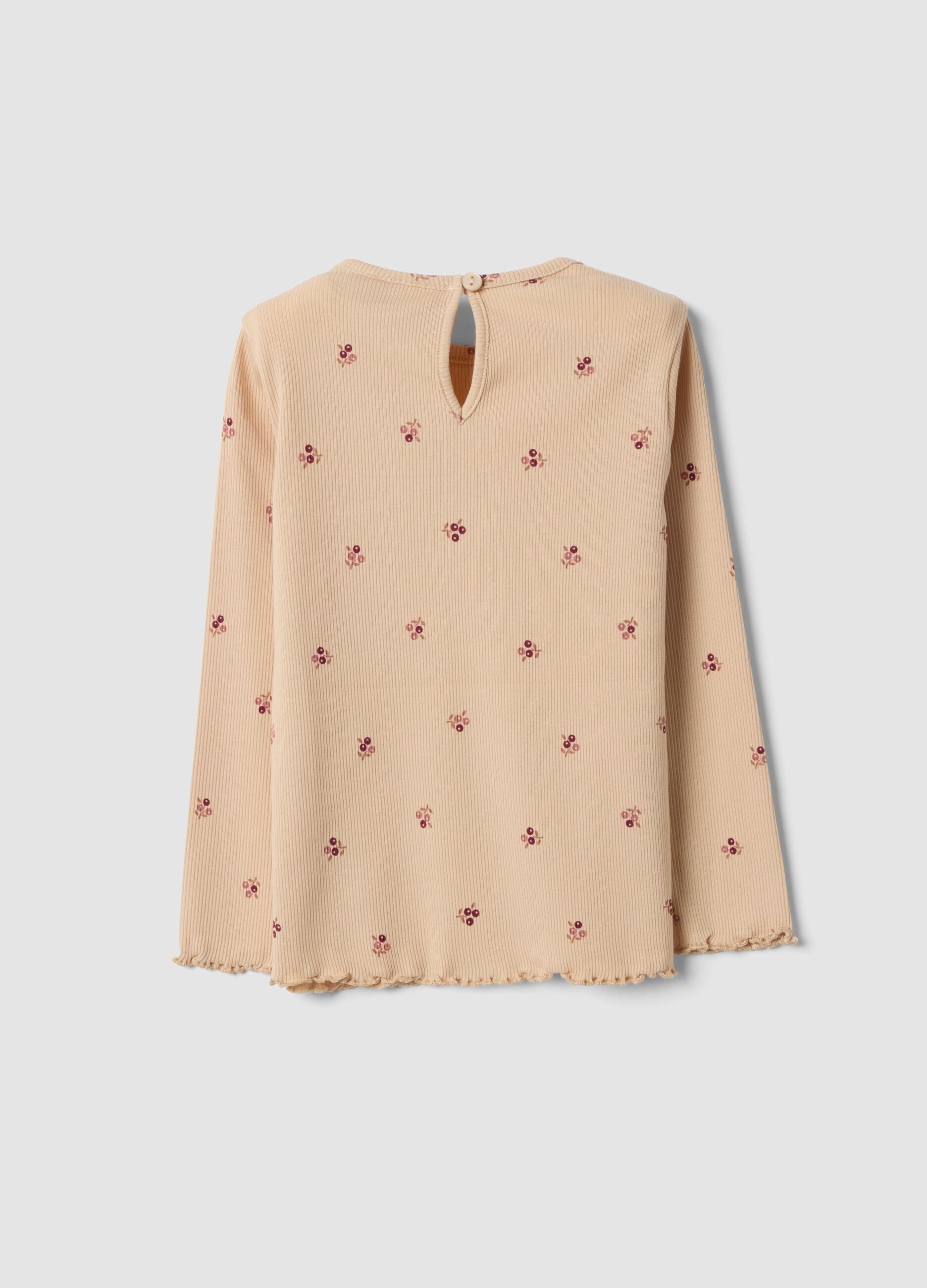 Beige organic stretch cotton crew-neck T-shirt