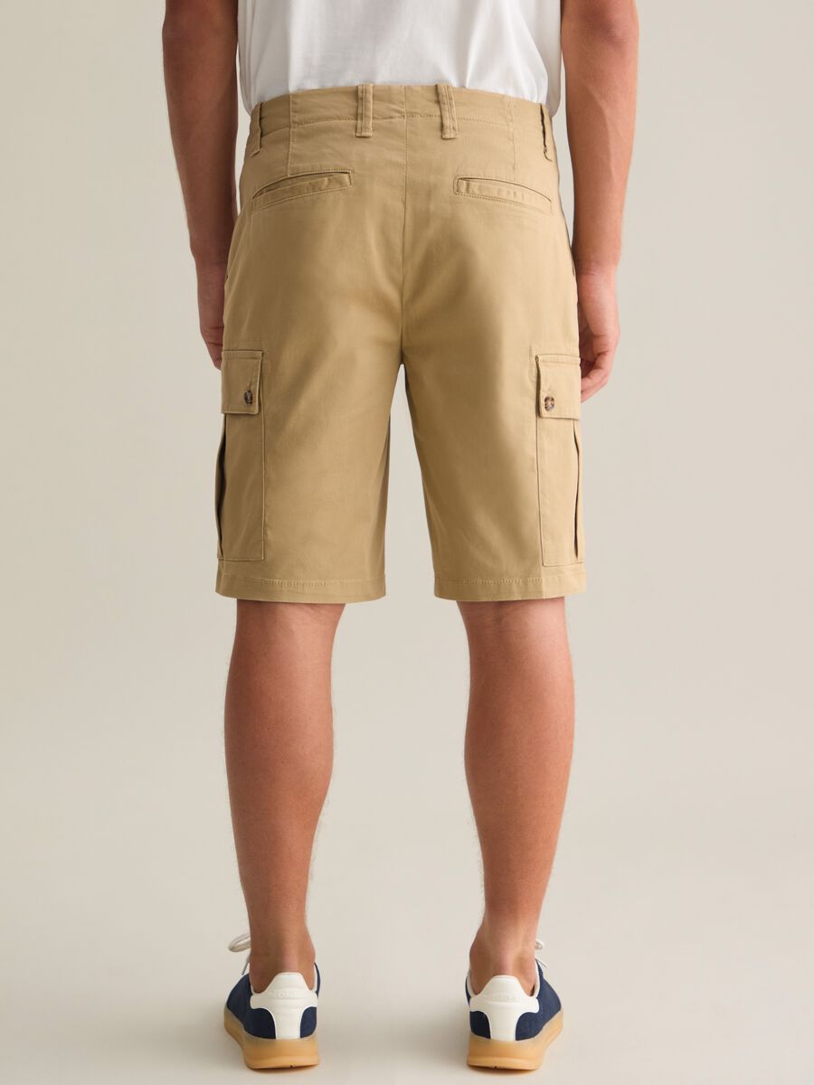 Beige Stretch Cotton Cargo Shorts_2
