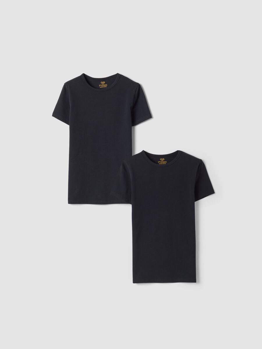 2-pack black crew-neck T-shirts in stretch organic cotton_0