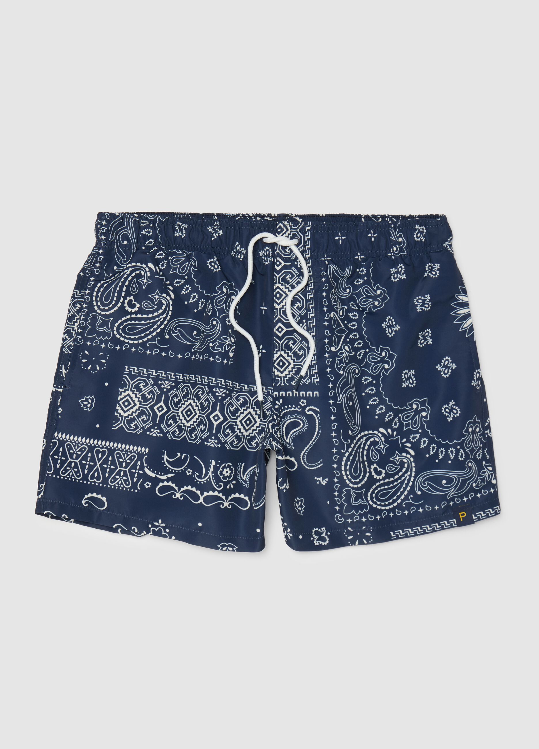Blue swim boxers with paisley print