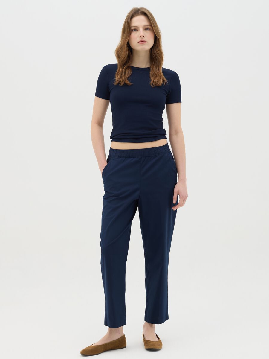 Women's regular fit blue stretch cotton trousers_0
