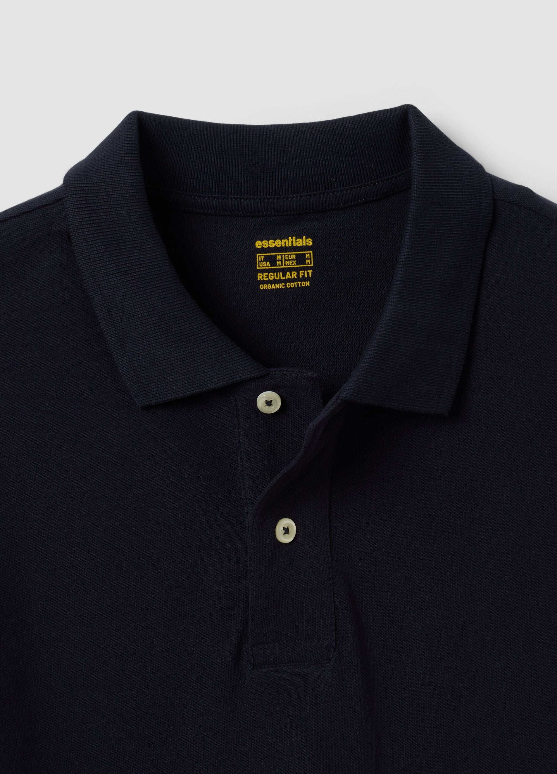 Blue long-sleeve organic cotton piqu&eacute; polo shirt, regular fit