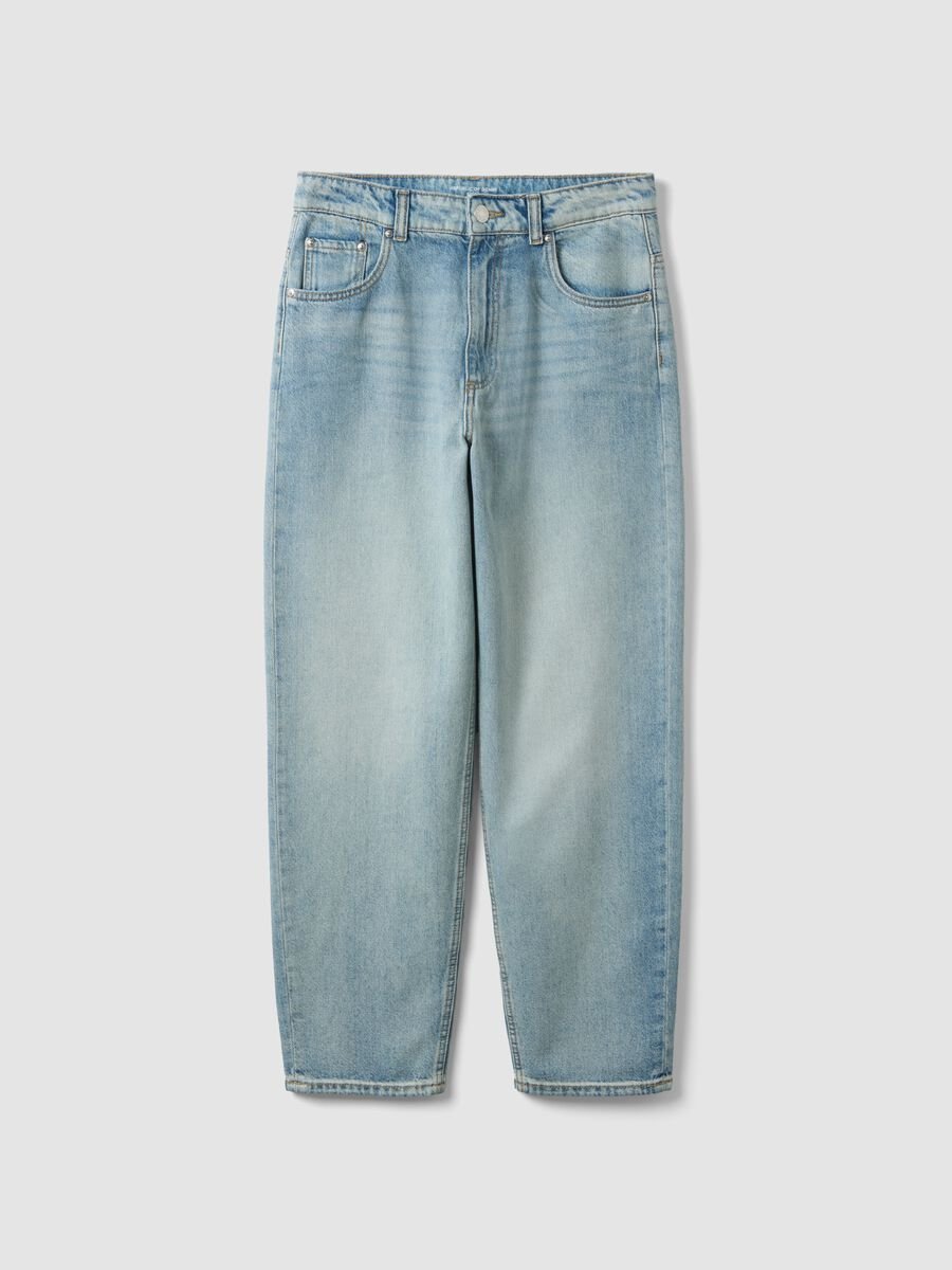 Jeans baggy in puro cotone denim azzurri da ragazzo_0