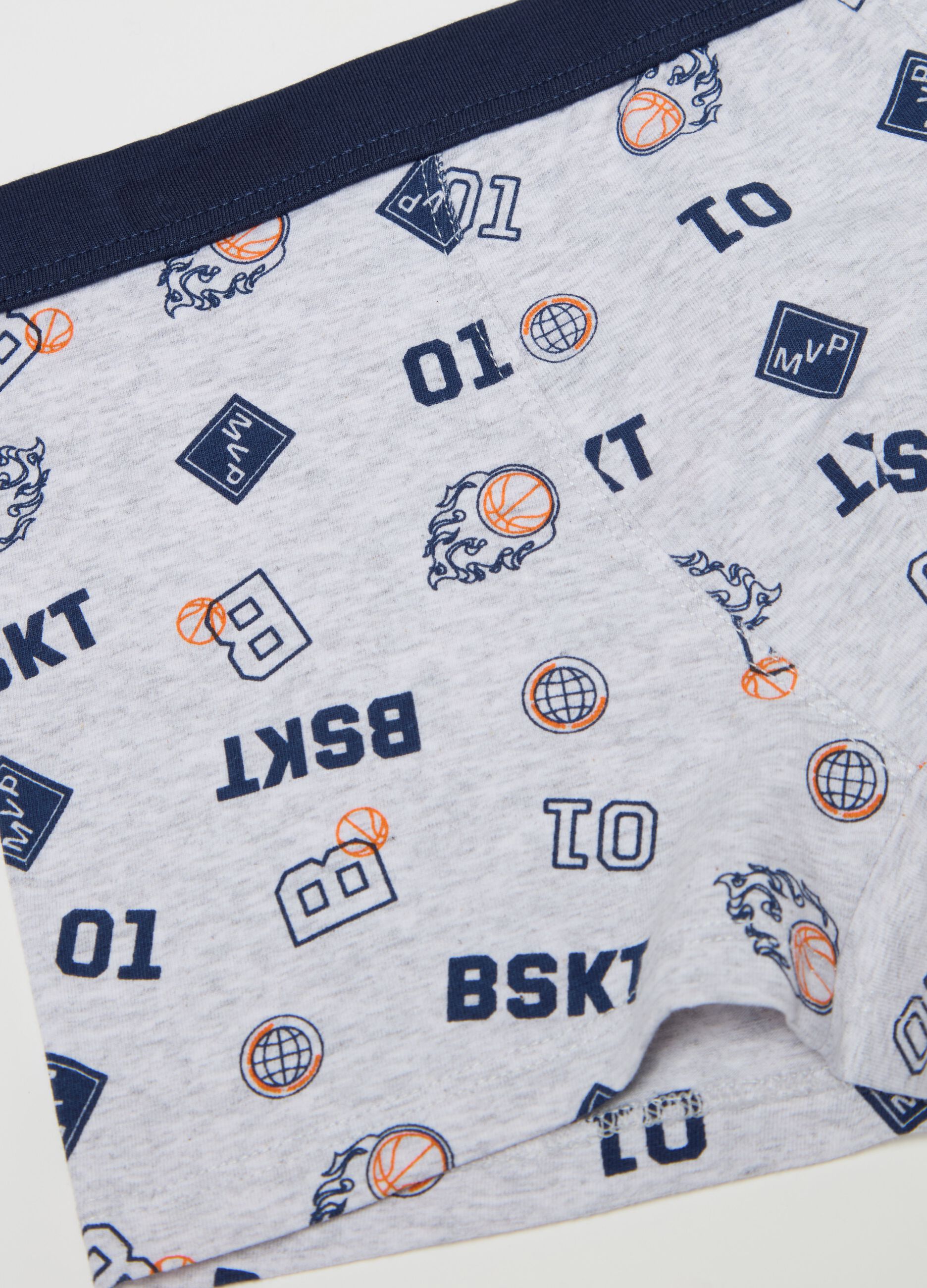 Boxer midi in cotone stretch con stampa basket