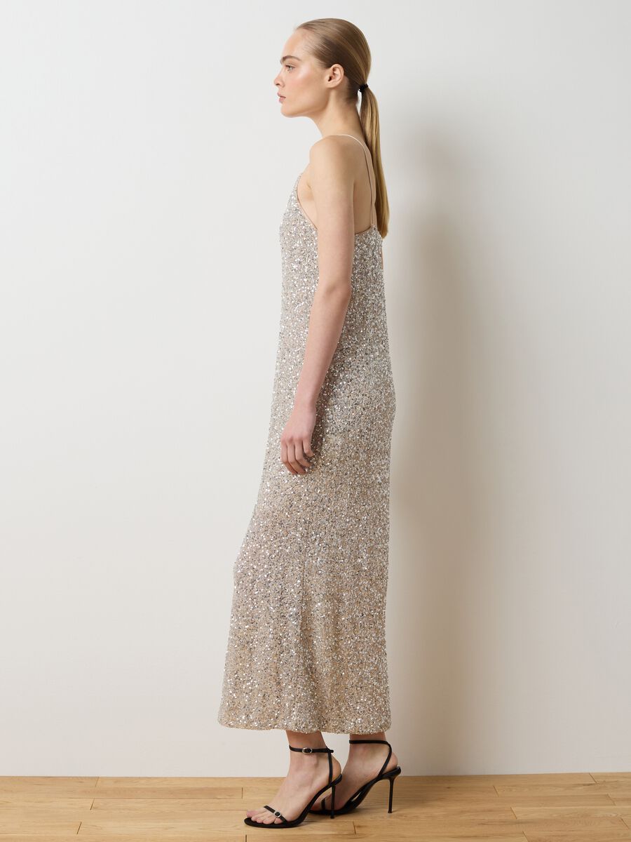 Beige Sheath Dress with Sequins_2