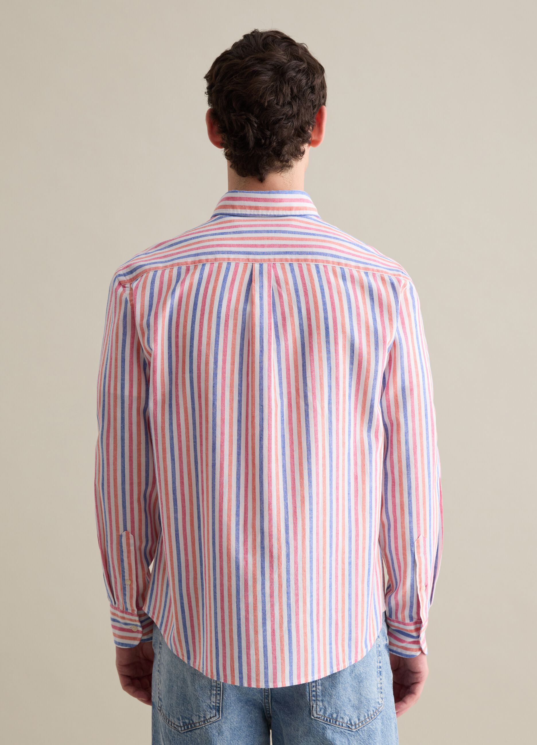 Multicoloured striped shirt in linen and cotton
