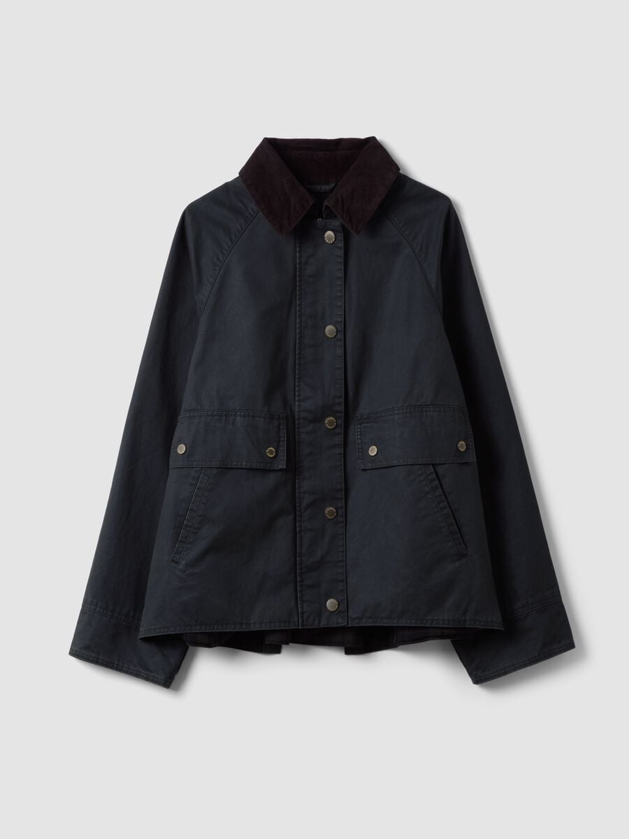 Parka verde in misto cotone con colletto in velluto_0