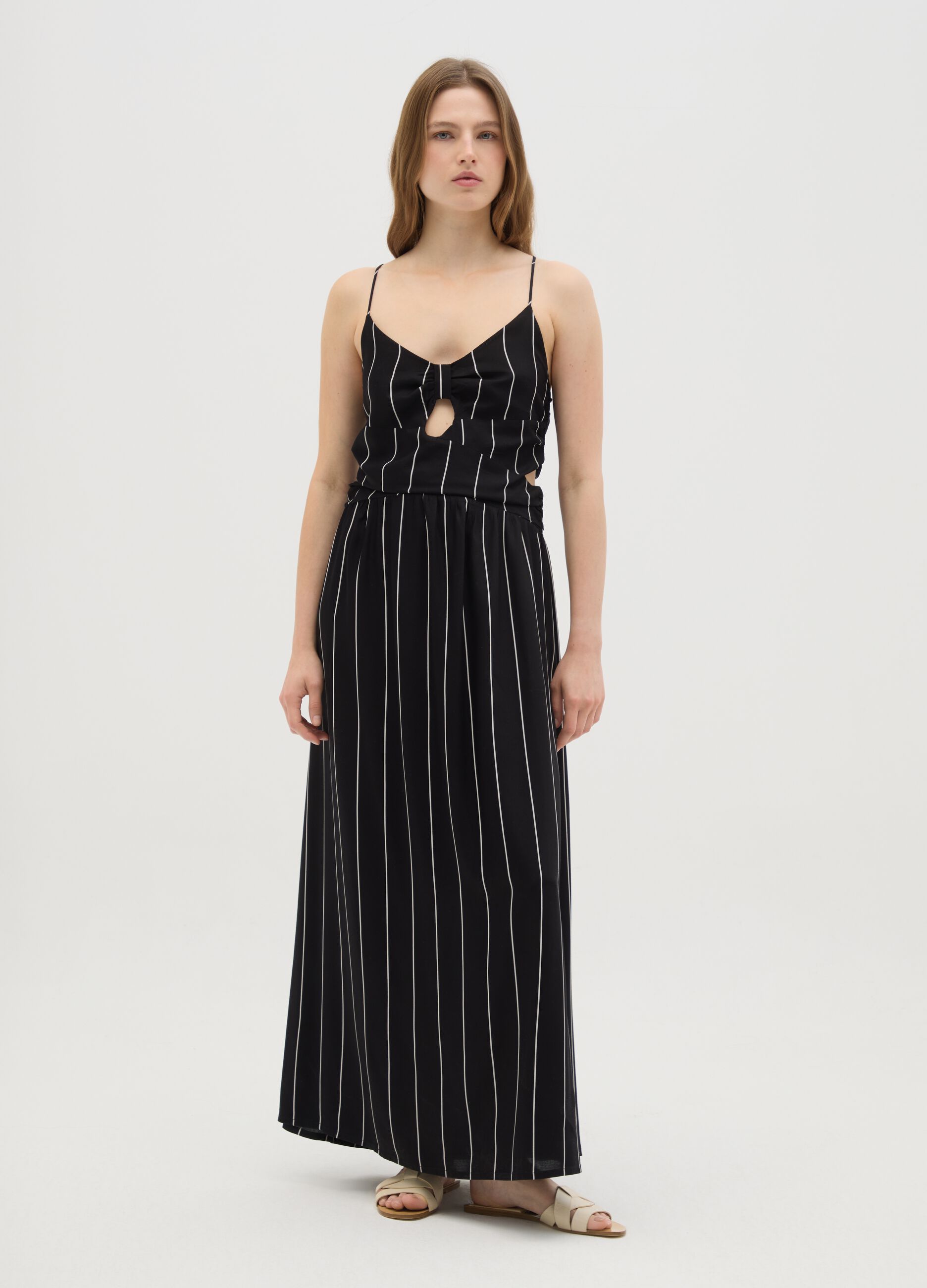 Women's long dress in pure multicolour viscose slim fit