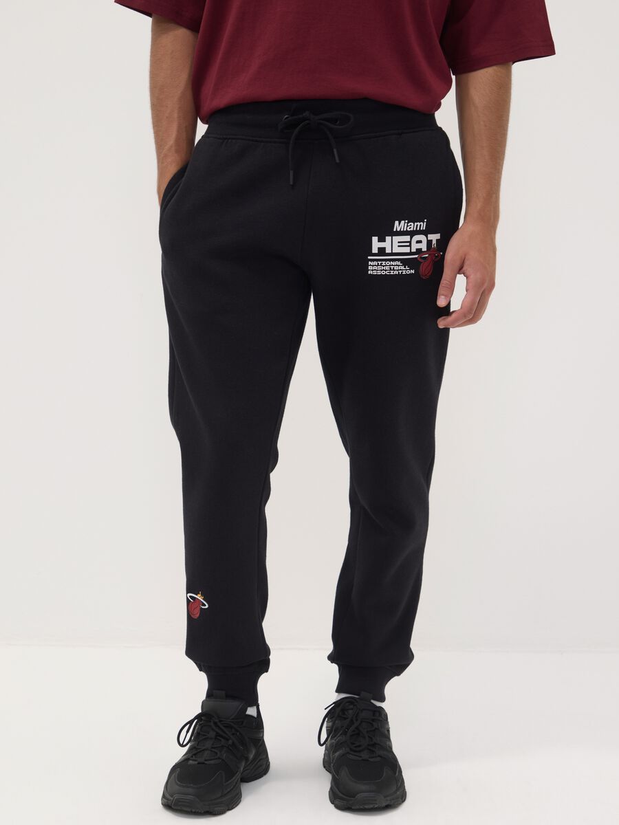 Black cotton-blend joggers with Miami Heat print_0