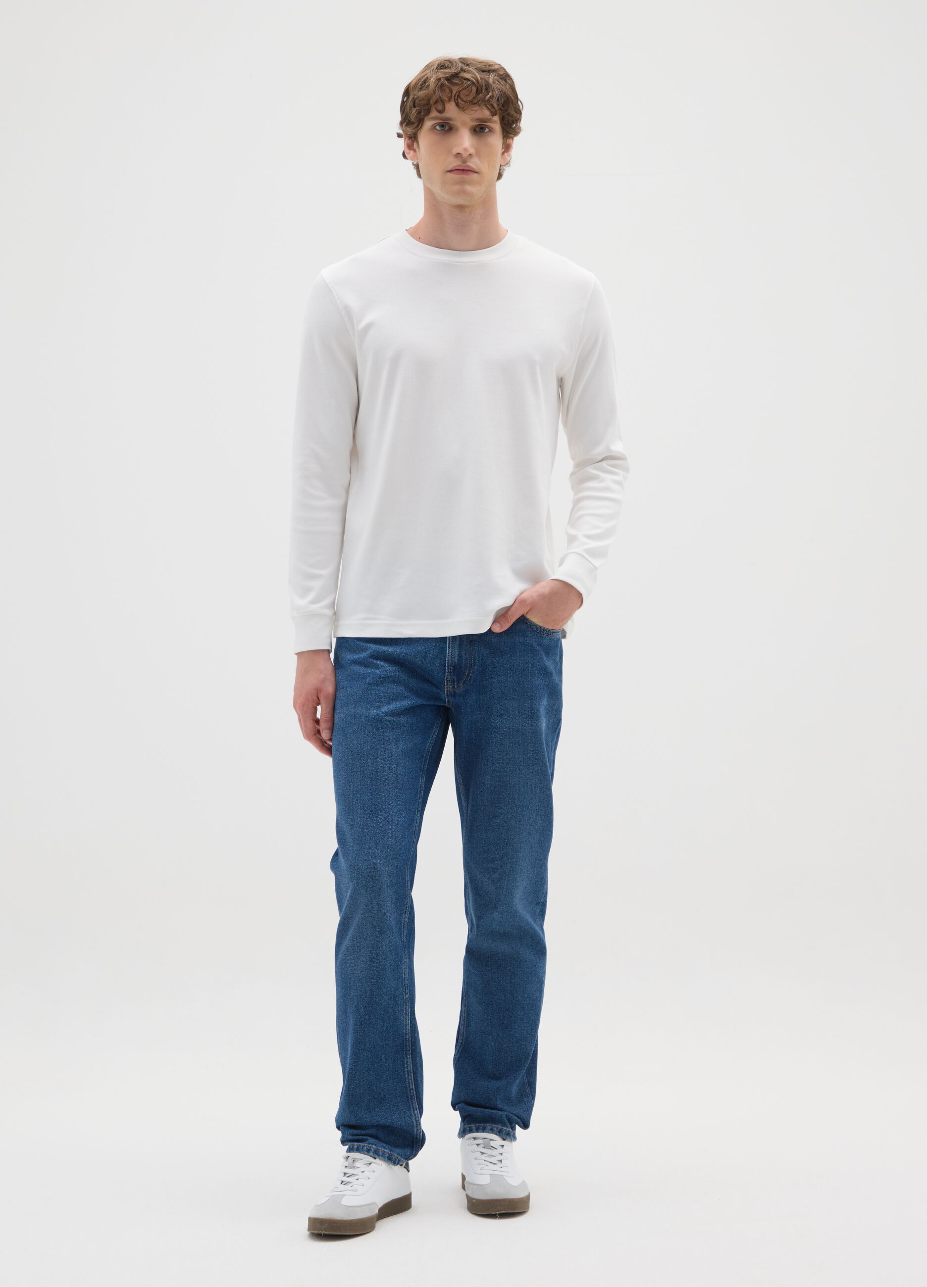 White cotton long sleeve top