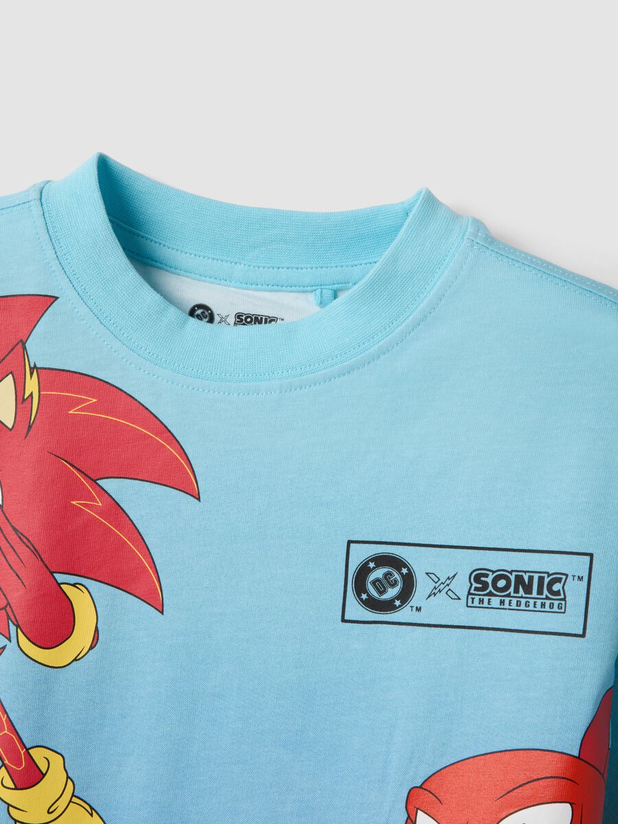 T-shirt azzurra in puro cotone con stampa Sonic per bambino_3
