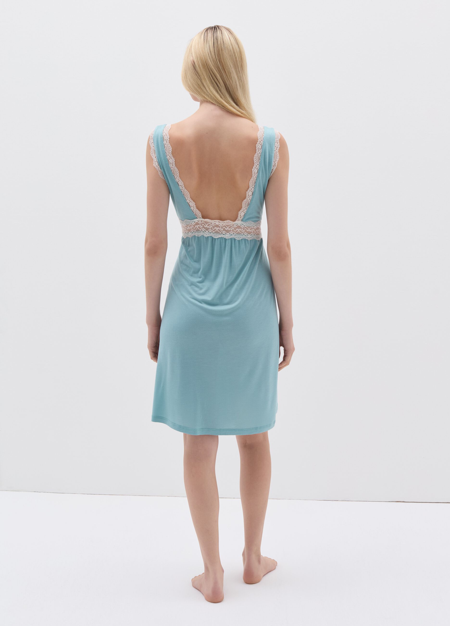 Camicia da notte smanicata con pizzo Azzurro carta da zucchero da Donna OVS