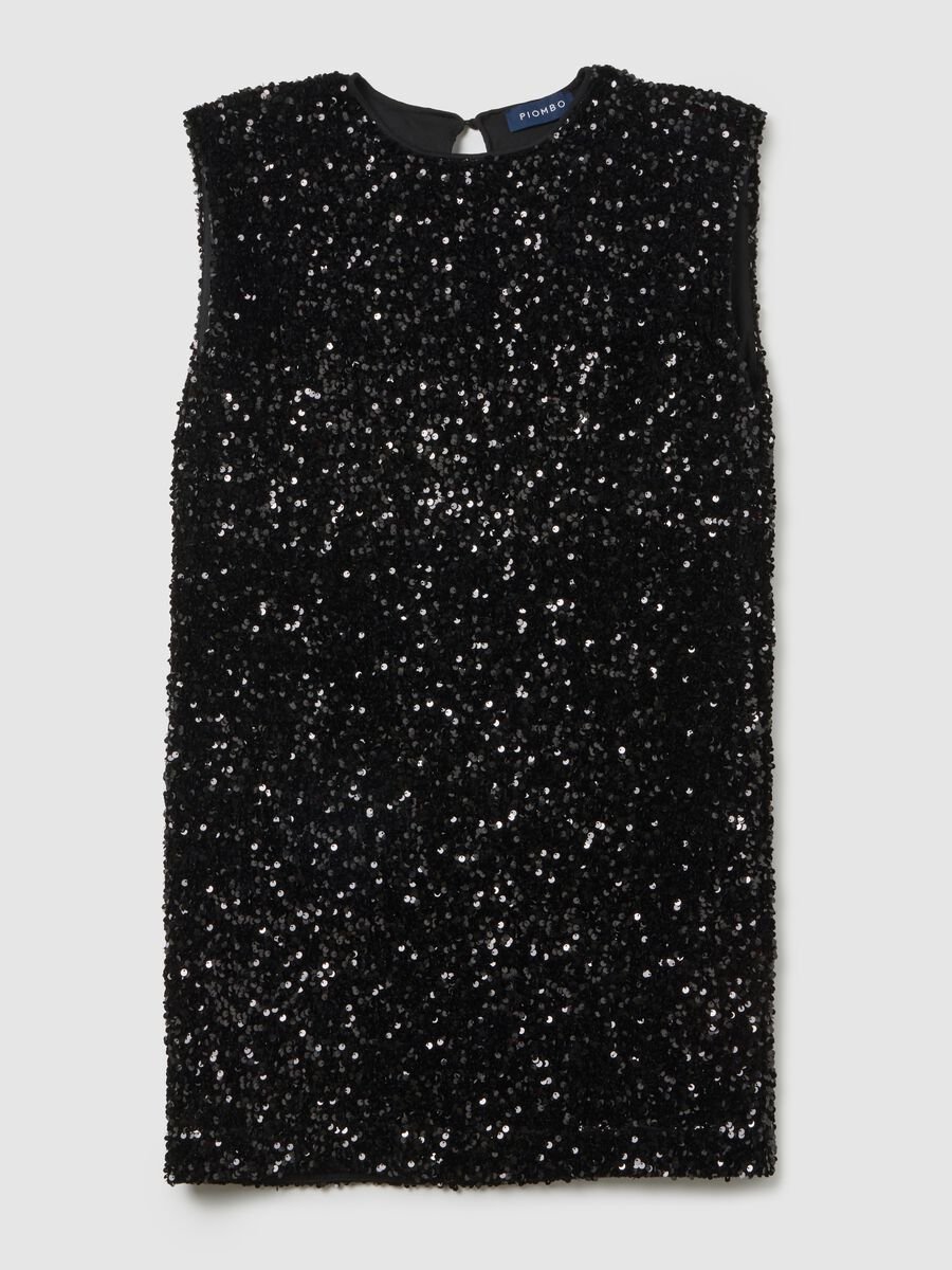 Abito nero senza maniche regular fit con paillettes_4