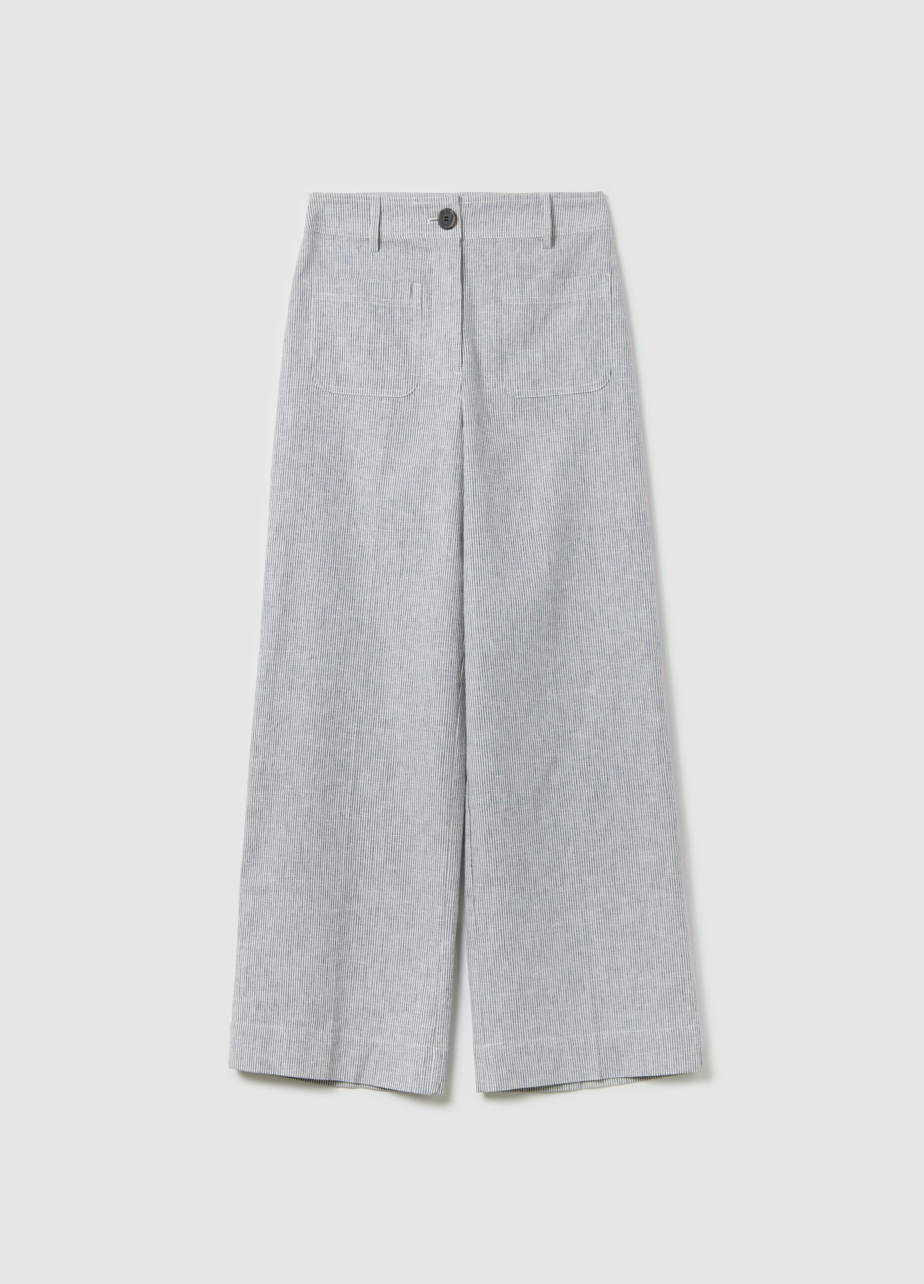Pantaloni da donna wide leg multicolor in cotone e lino