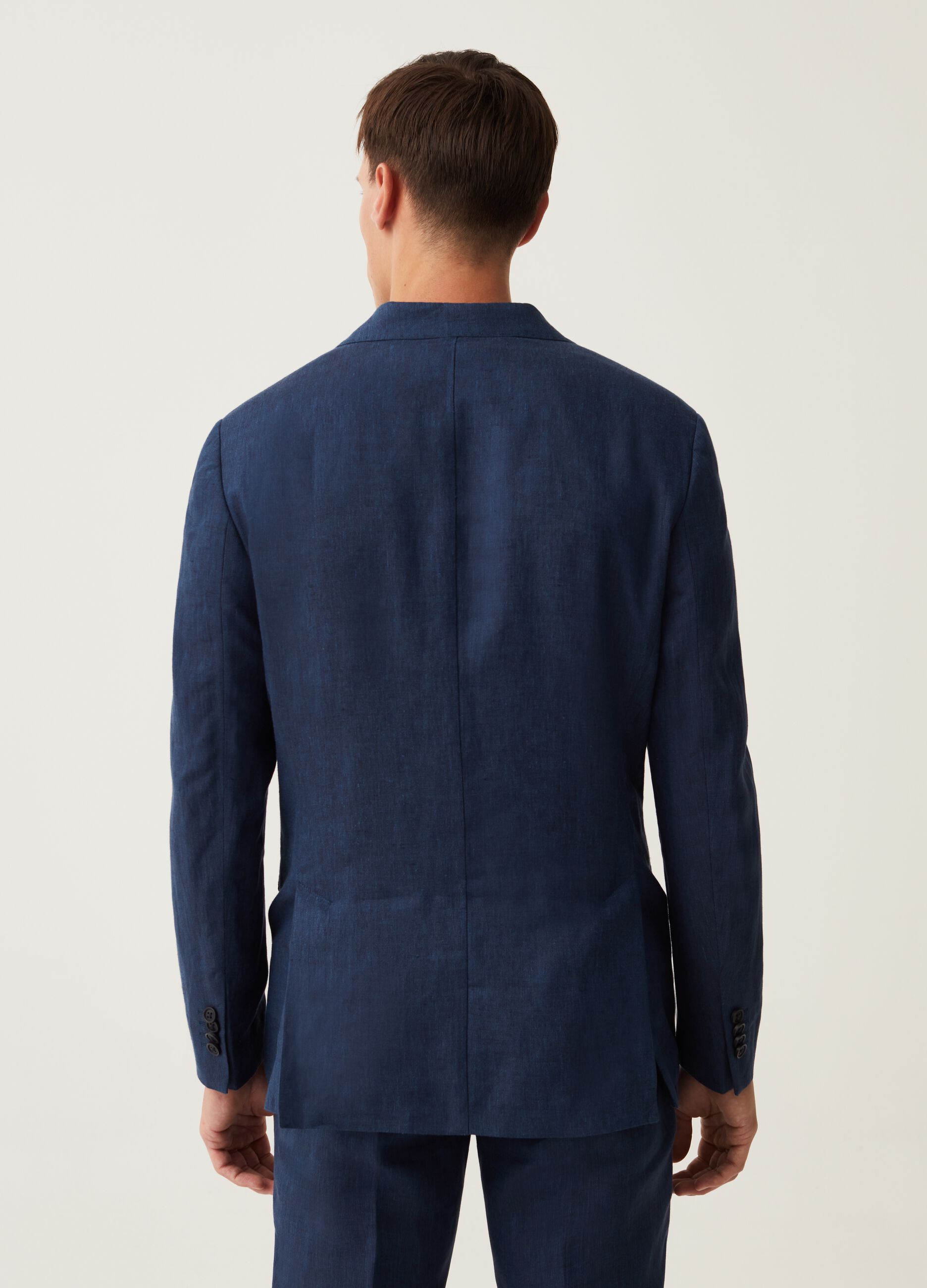 Blazer slim fit in lino blu navy_2