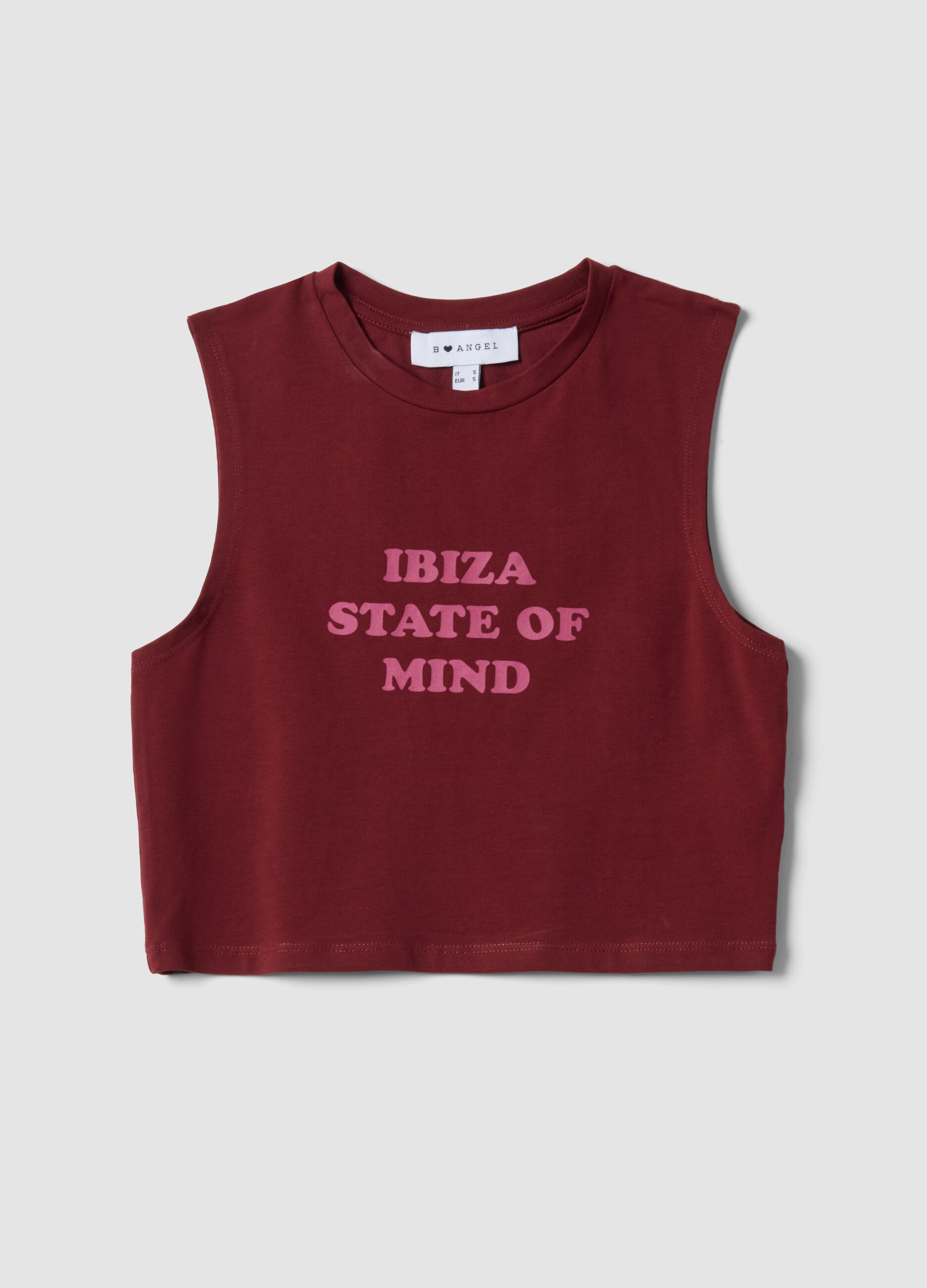 Red stretch cotton regular-fit tank top with slogan
