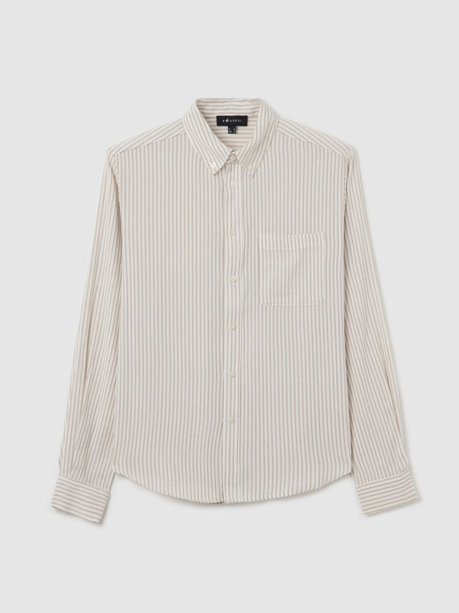 White and beige shirt in striped linen, viscose and cotton_4