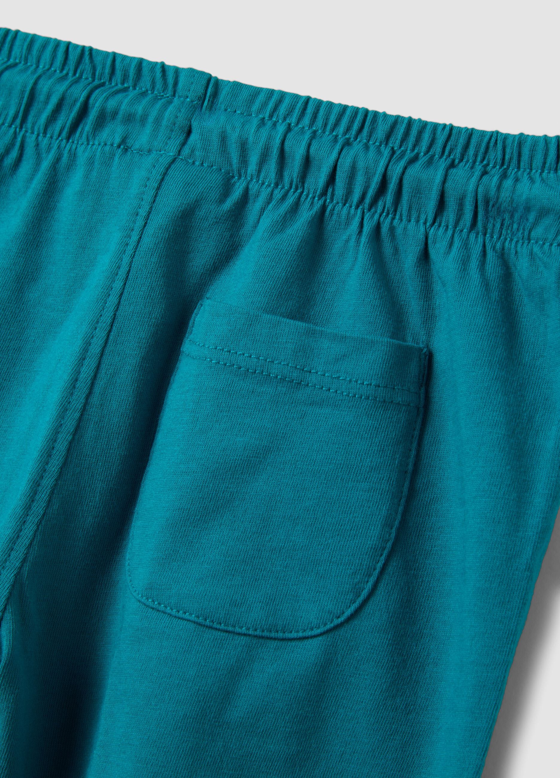 Blue pure organic cotton shorts with elasticated waistband for baby boy, regular fit