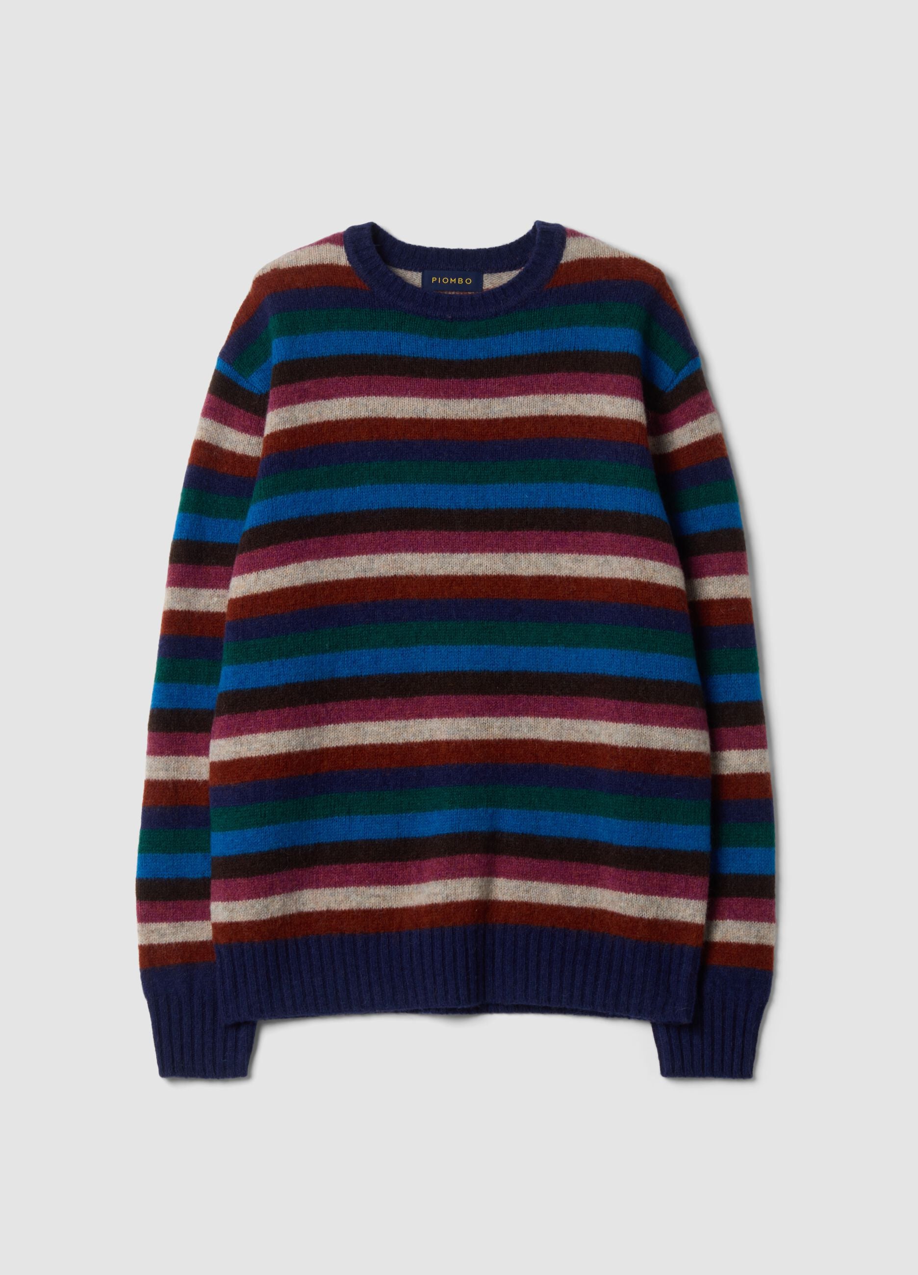 Navy striped pure wool crew-neck jumper