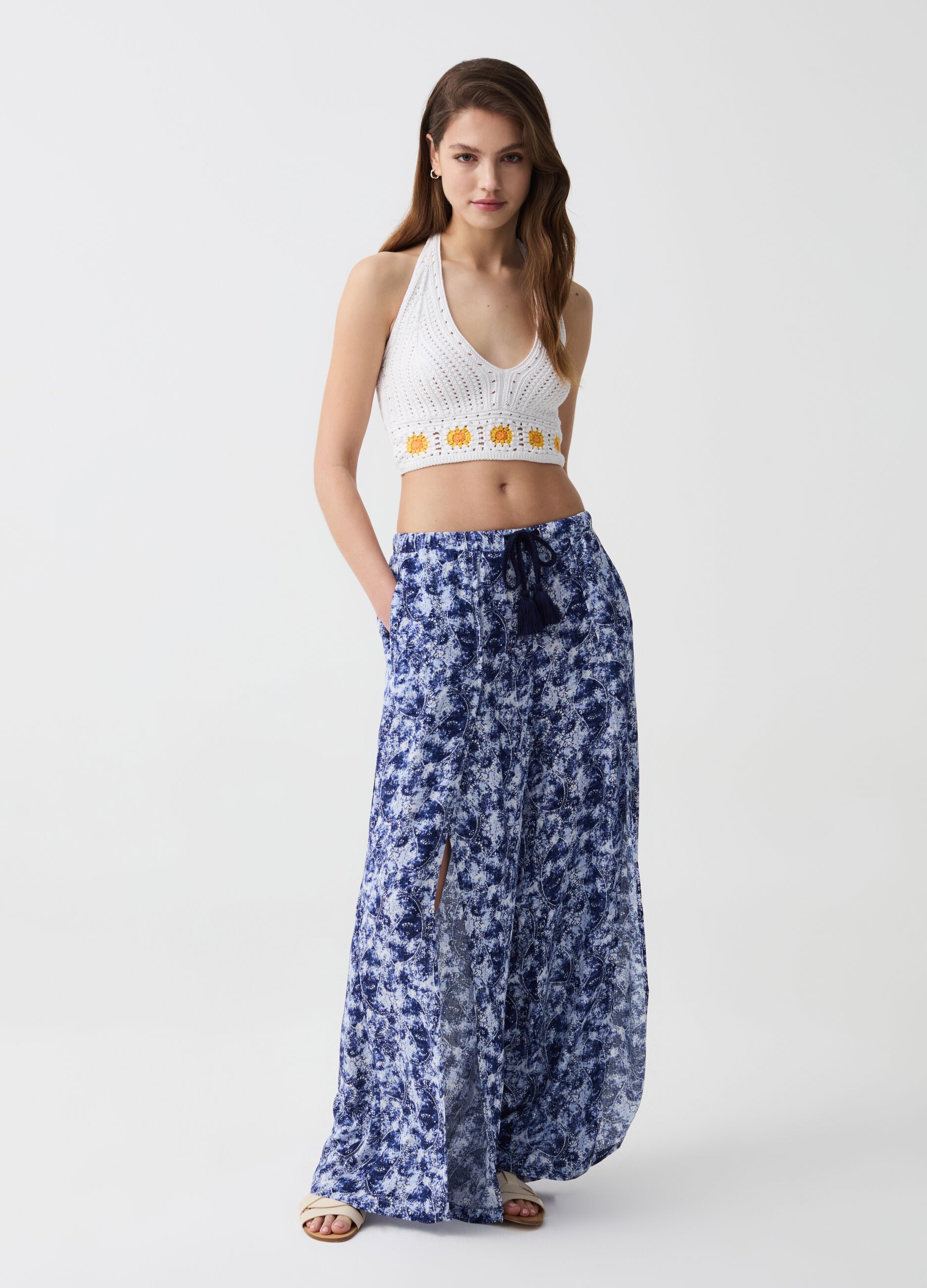 Wide-leg palazzo trousers with slits