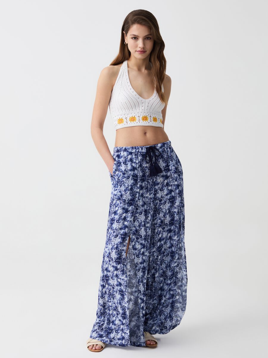 Wide-leg palazzo trousers with slits_0