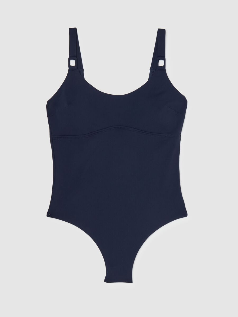 Women’s blue one-piece costume in stretch fabric with round neck_4