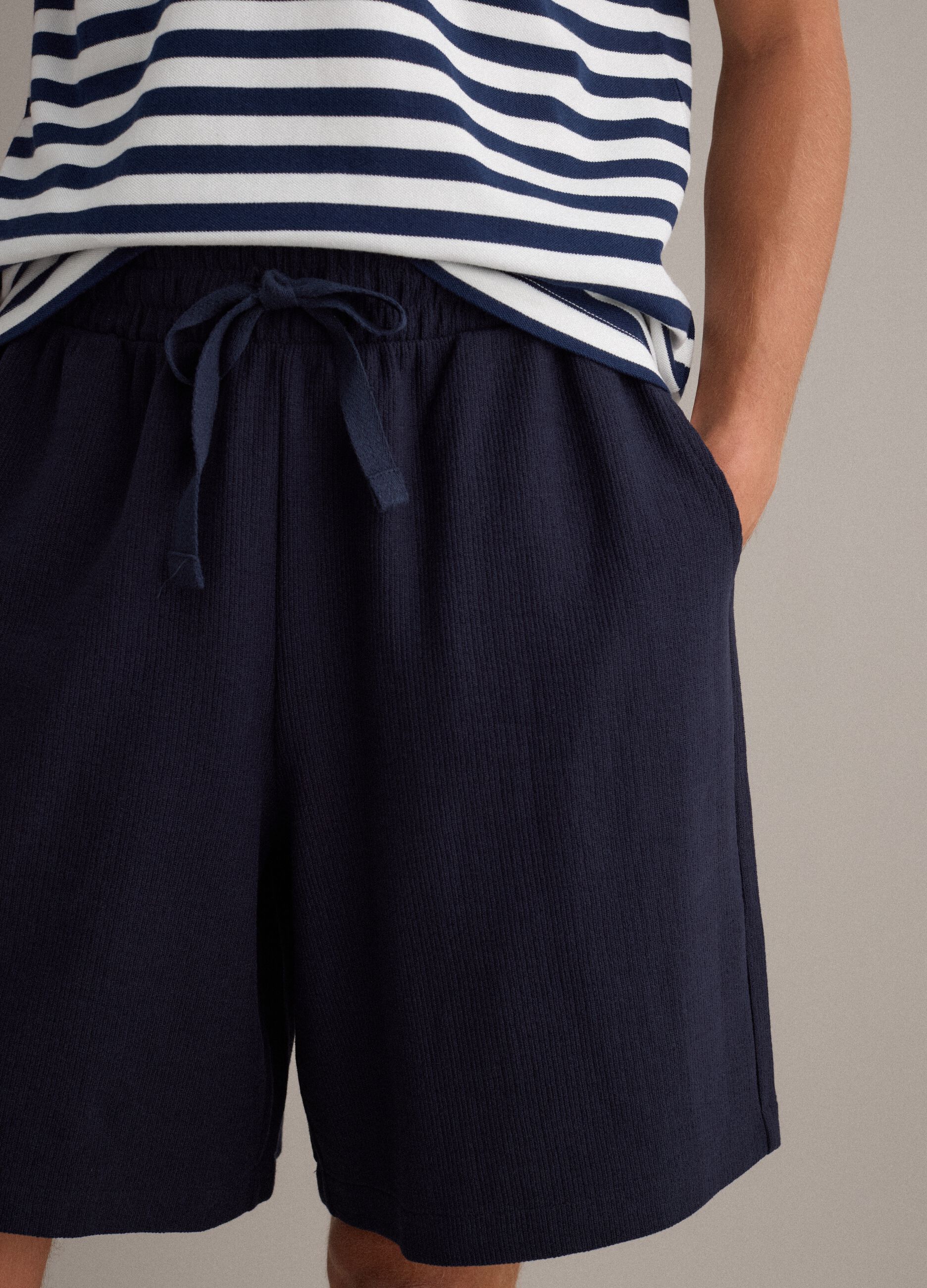 Blue cotton-blend relaxed-fit jogger shorts with drawstring