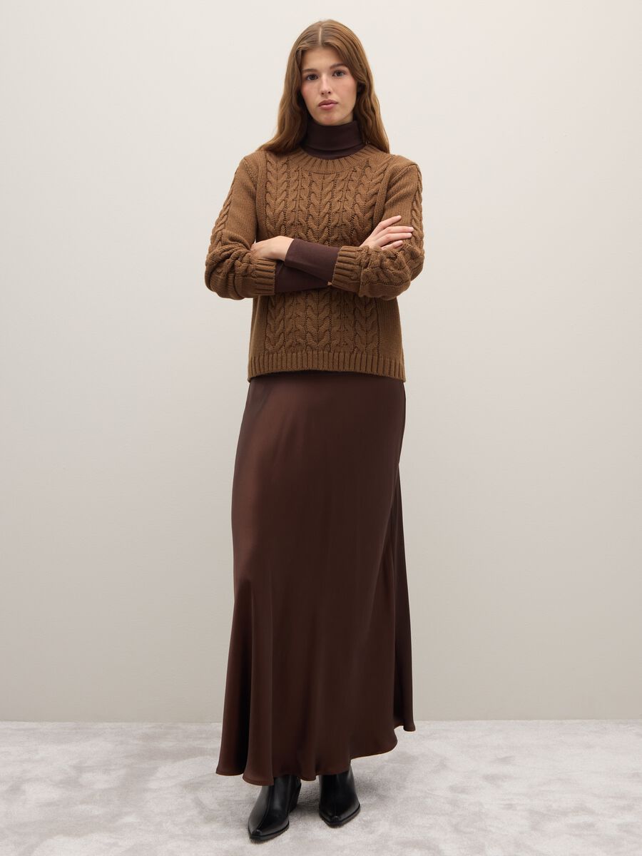 Brown regular fit cable knit jumper_2